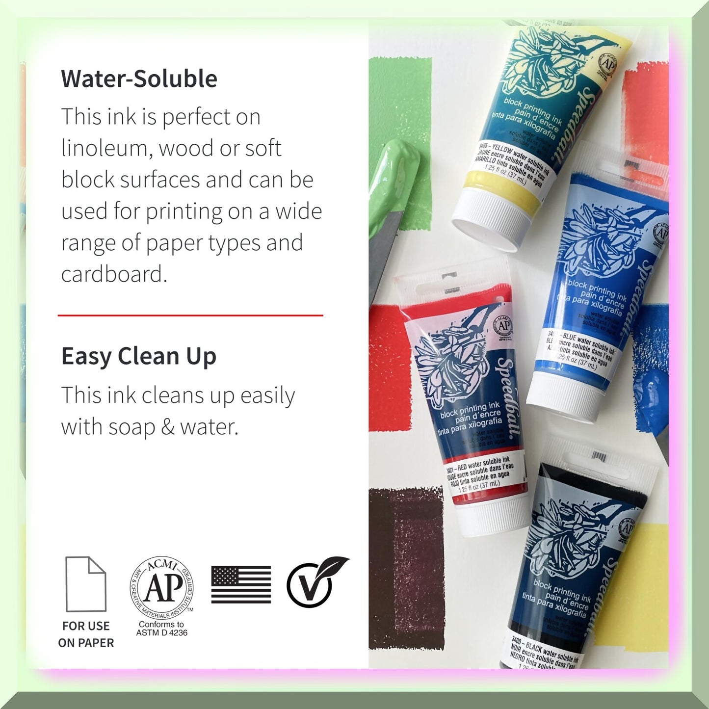 EcoPrint Black Water-Soluble Block Printing Ink 8oz