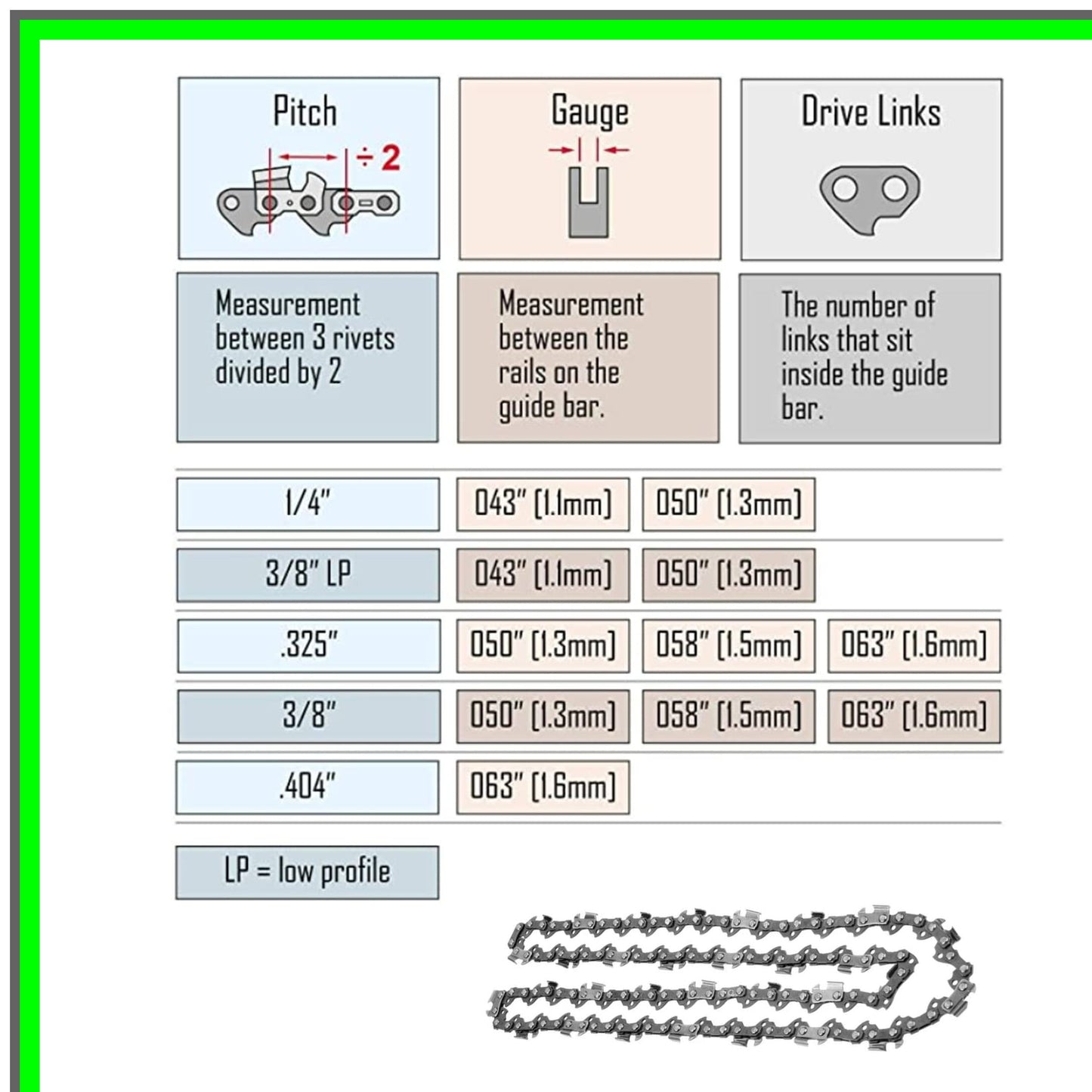 20-Inch Replacement Chainsaw Chain 325 Pitch 058 Gauge 76 Links Compatible with Stihl Husqvarna Poulan