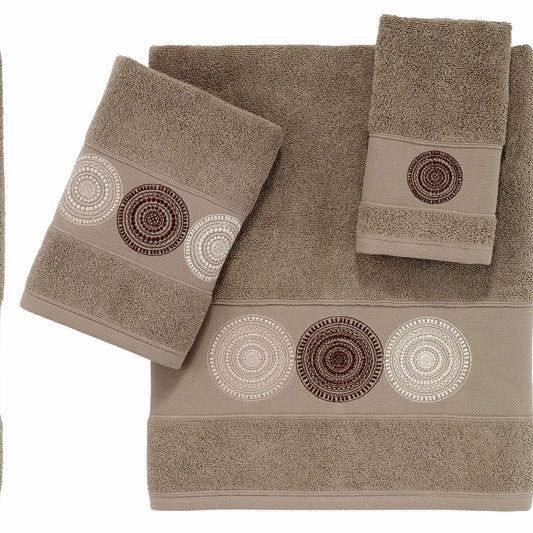 Premium 3-Piece Cotton Towel Set White Dark Brown Circles
