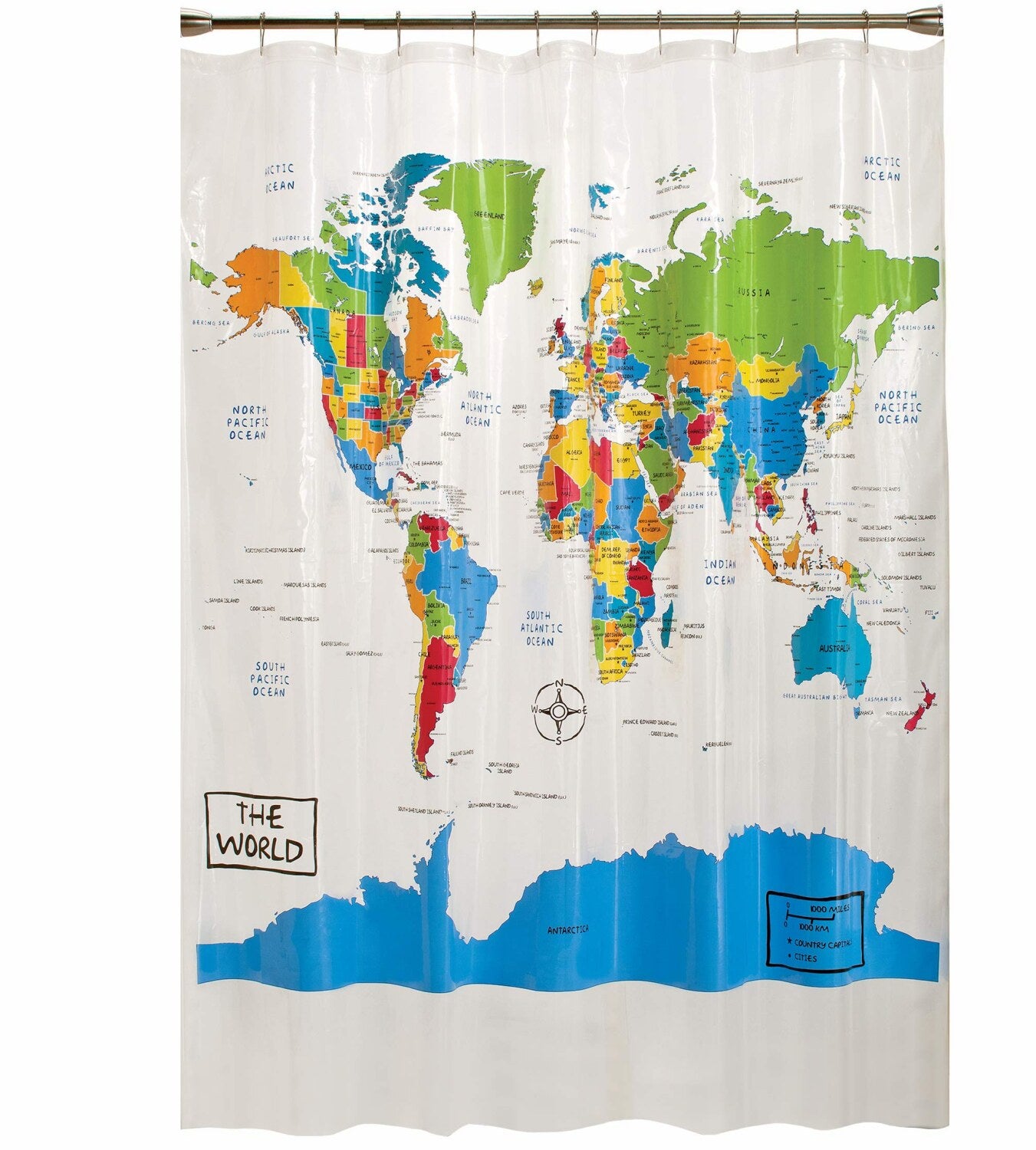World Map Shower Curtain 70x72 Inches Multicolored