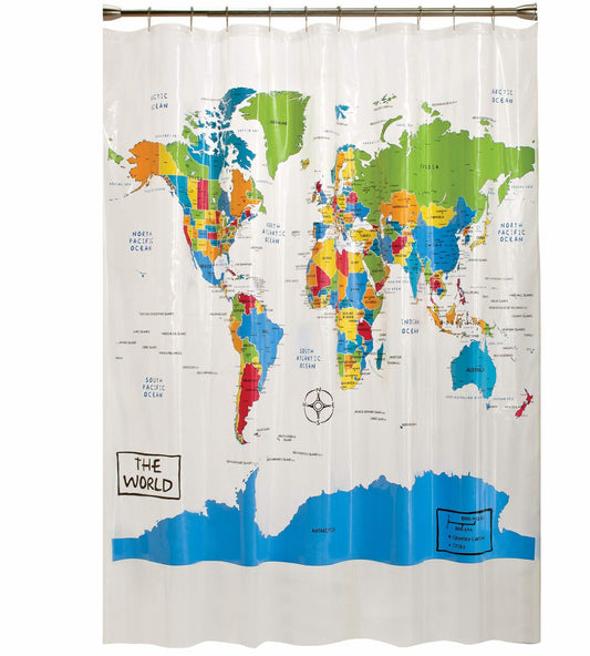 World Map Shower Curtain 70x72 Inches Multicolored