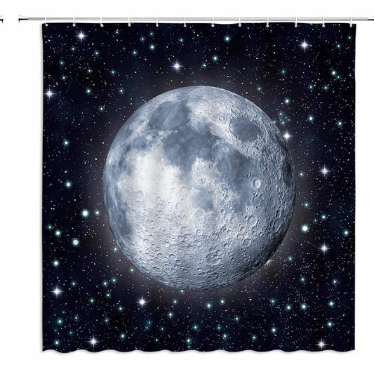 Full Moon Space Shower Curtain 70x70 inches with Hooks