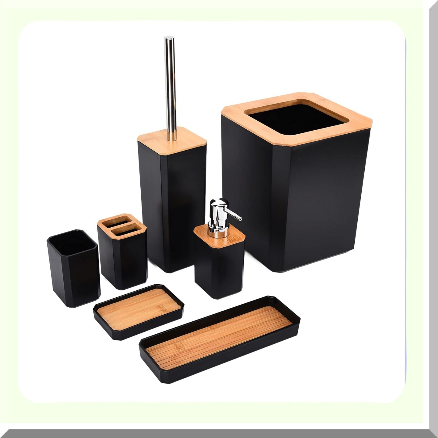 7Pcs Black Bamboo Bathroom Accessories Set
