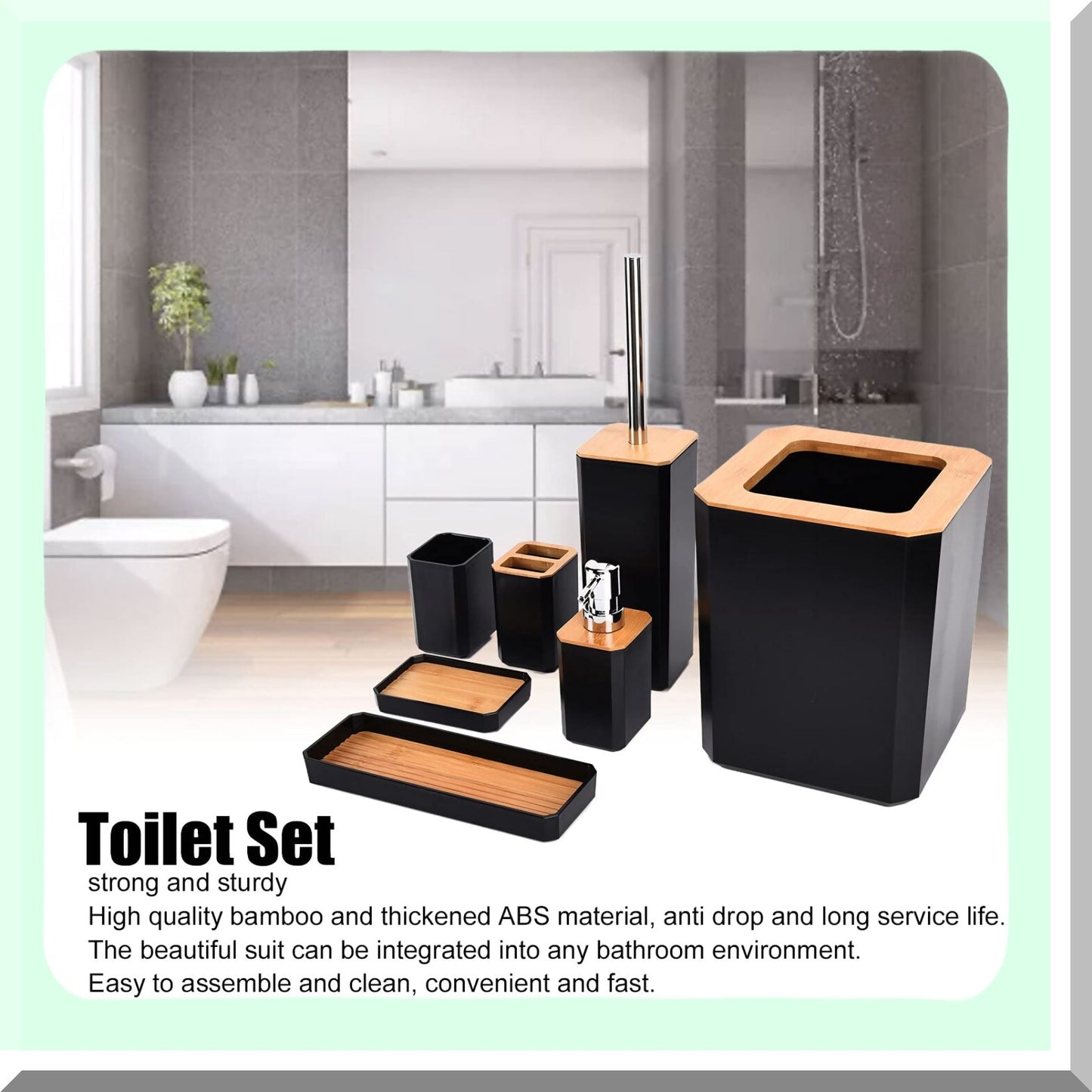 7Pcs Black Bamboo Bathroom Accessories Set