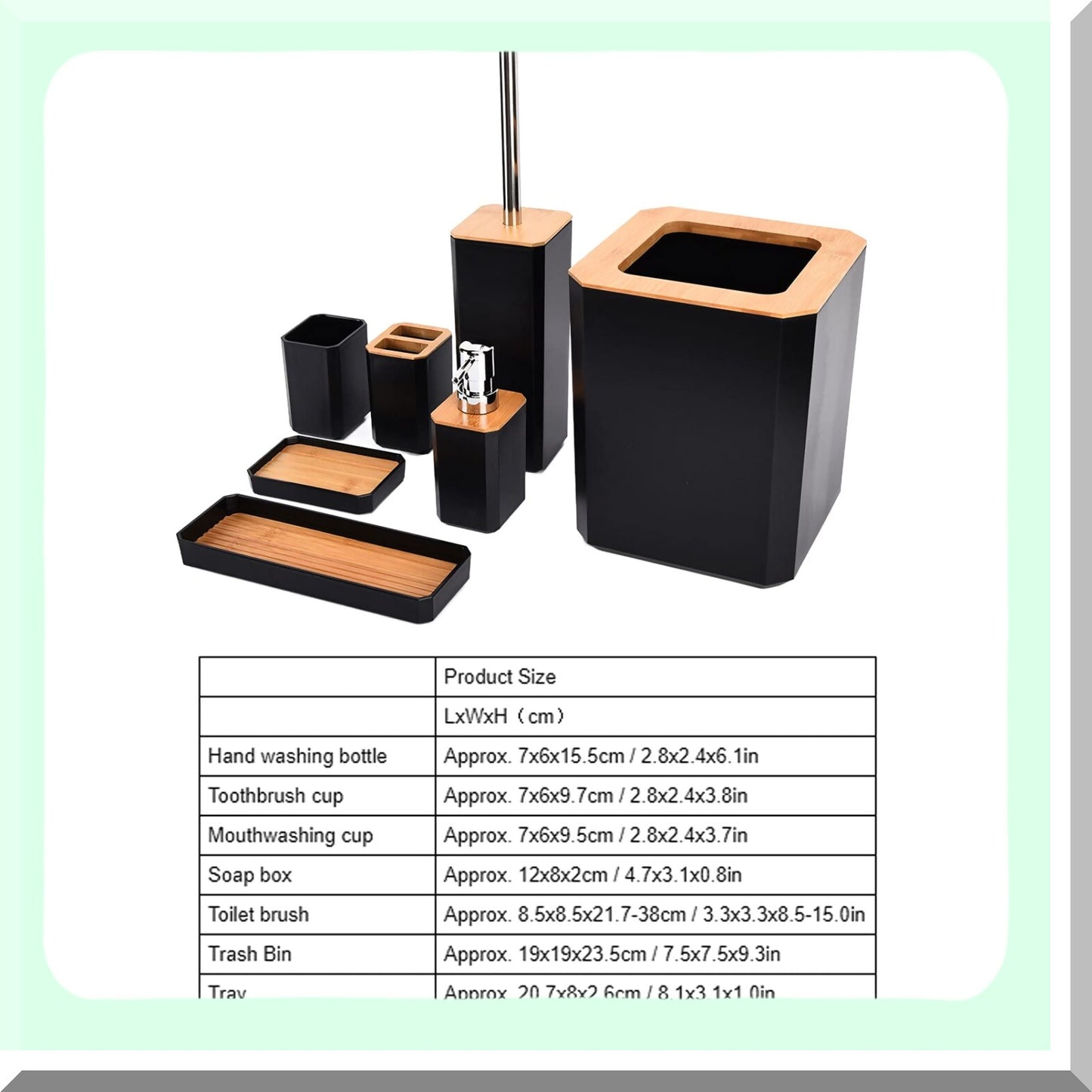 7Pcs Black Bamboo Bathroom Accessories Set