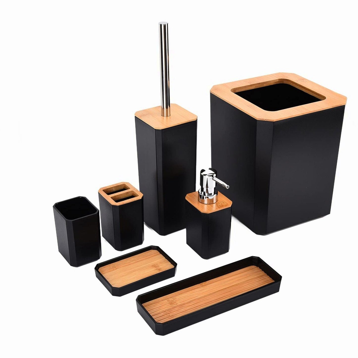 7Pcs Black Bamboo Bathroom Accessories Set