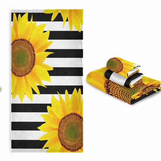 3-Piece Sunflower Black & White Towel Set