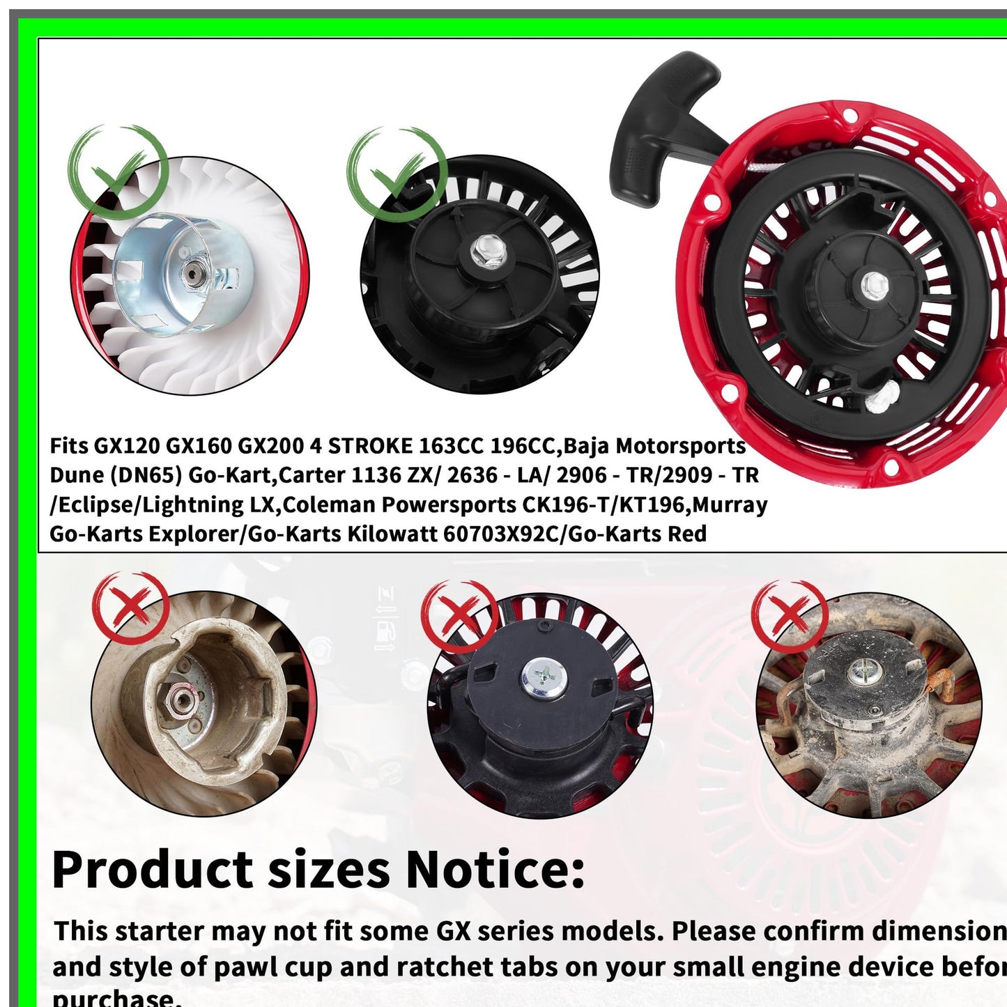 GX160 Recoil Starter Assembly for 196cc Go-Kart Engines and Predator 212cc