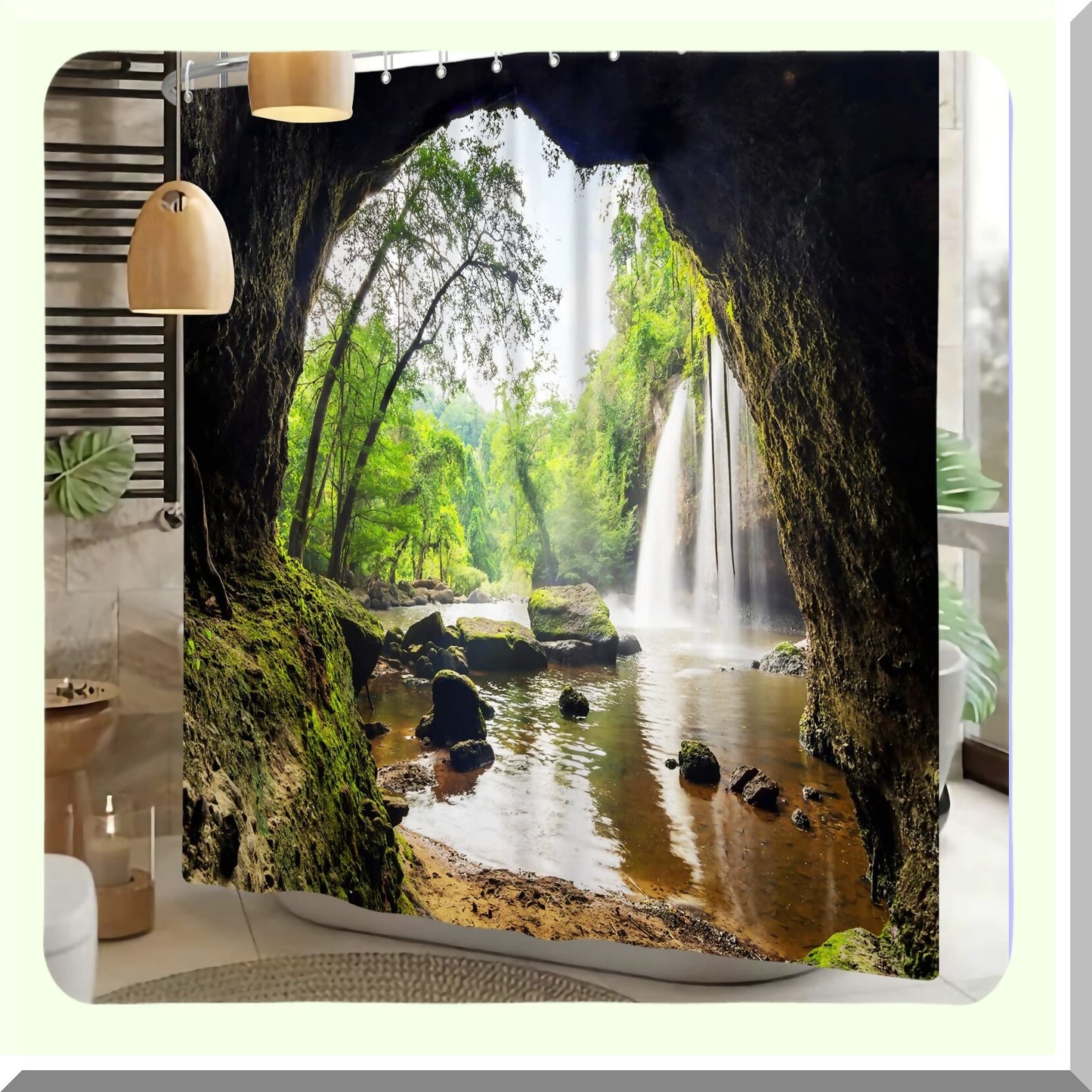 Waterfall Shower Curtain 72"x84" Tropical Nature Landscape