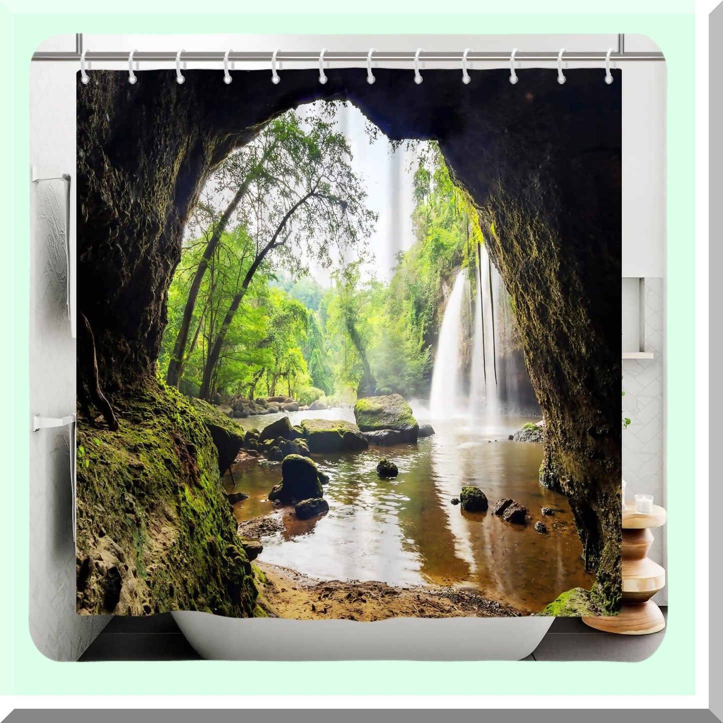 Waterfall Shower Curtain 72"x84" Tropical Nature Landscape