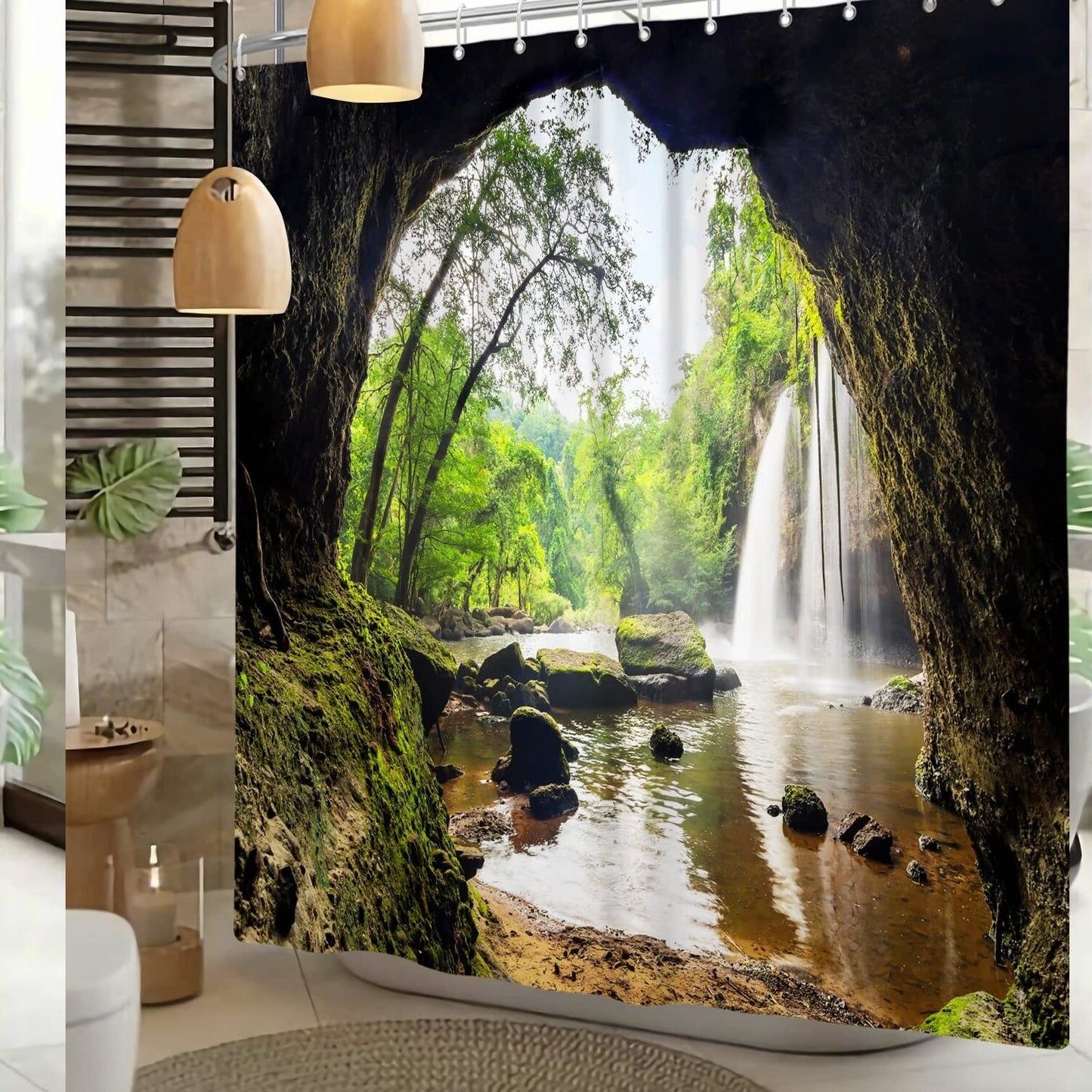 Waterfall Shower Curtain 72"x84" Tropical Nature Landscape