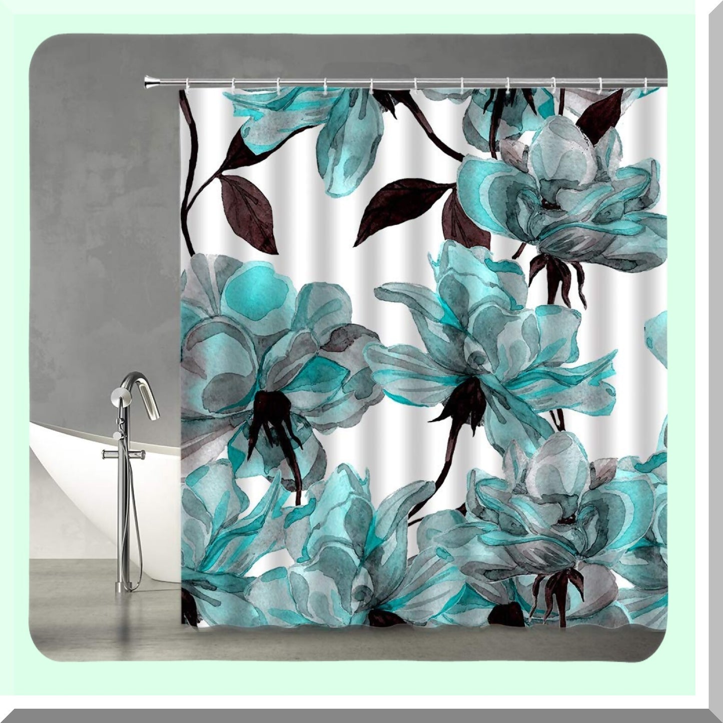 Teal Floral Shower Curtain 70x70 inches