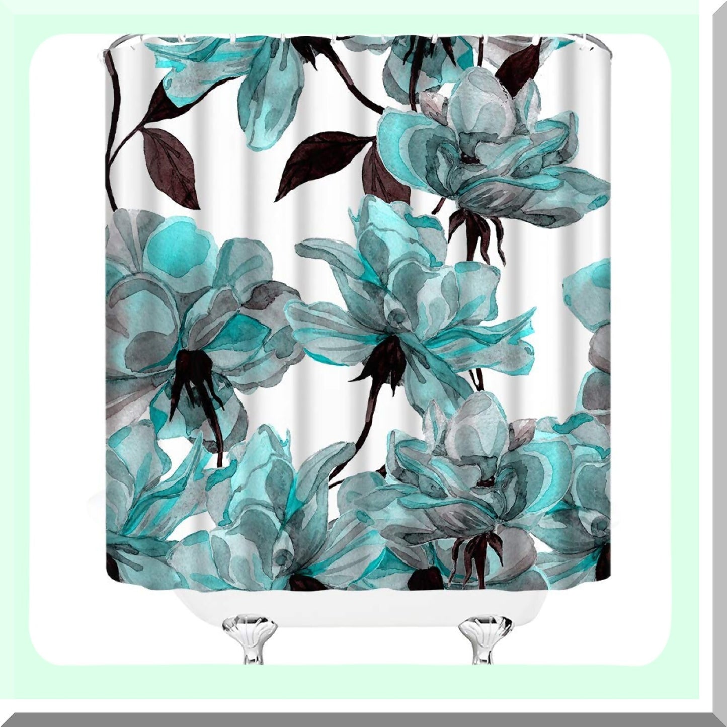 Teal Floral Shower Curtain 70x70 inches