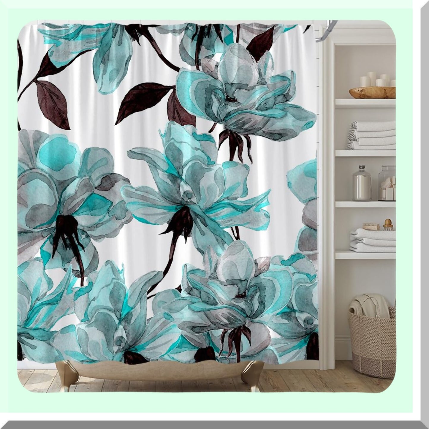 Teal Floral Shower Curtain 70x70 inches
