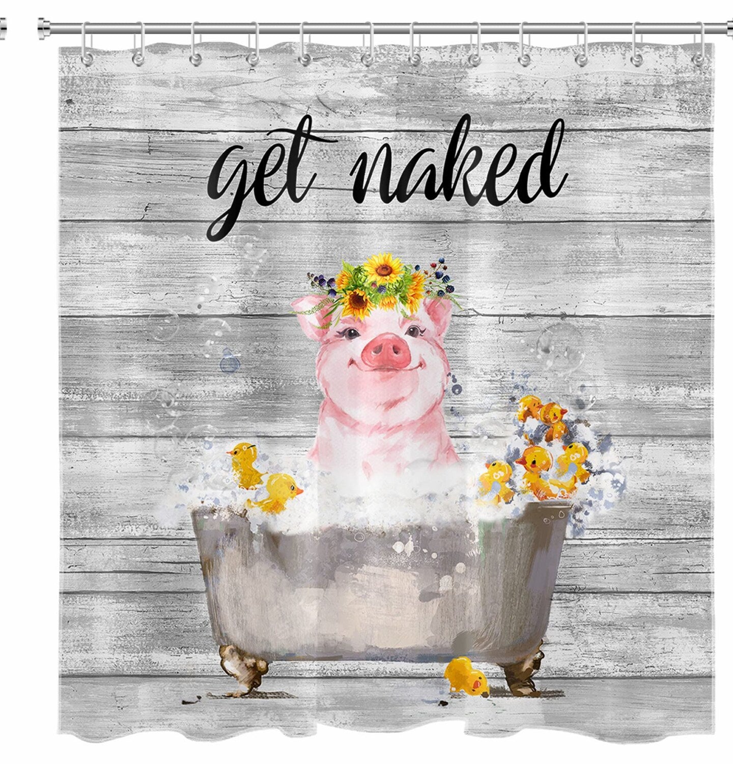 Farm Pig Get Naked Shower Curtain 72x72 Inches