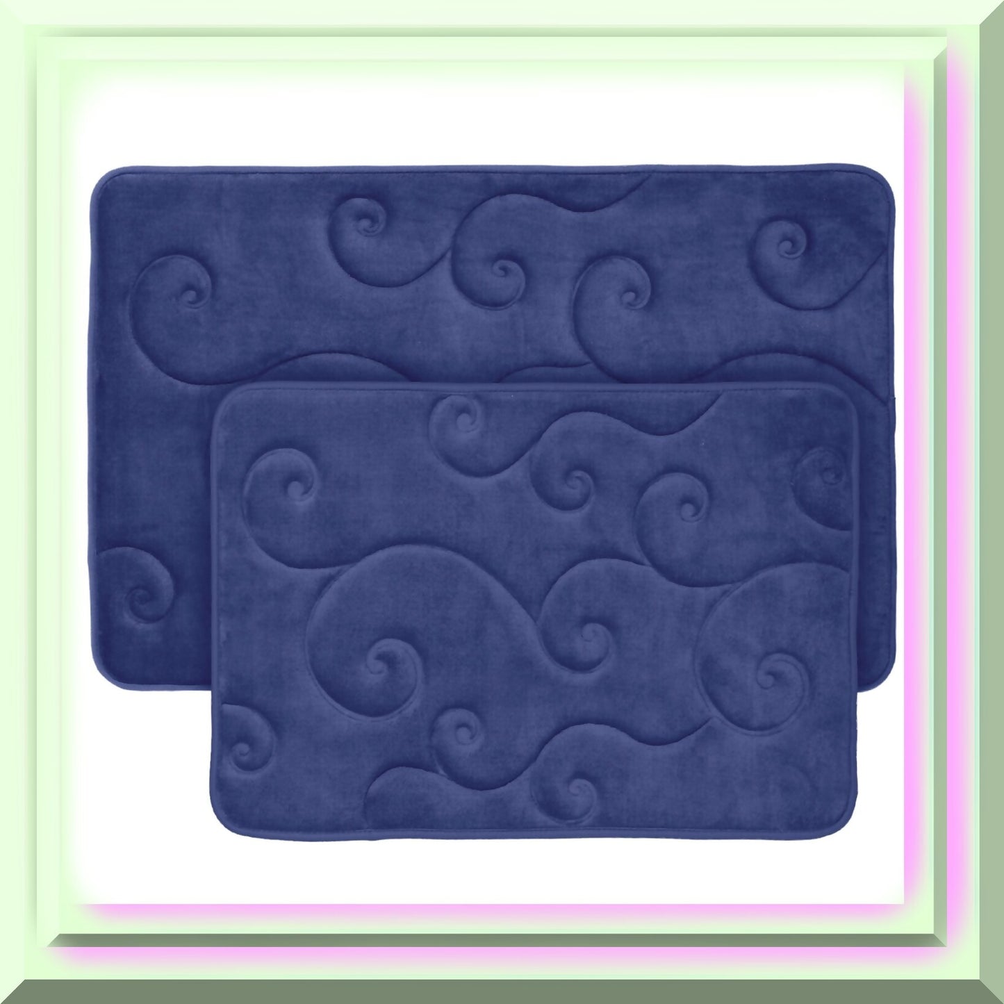 2 pc Navy Coral Fleece Memory Foam Bath Mat Set