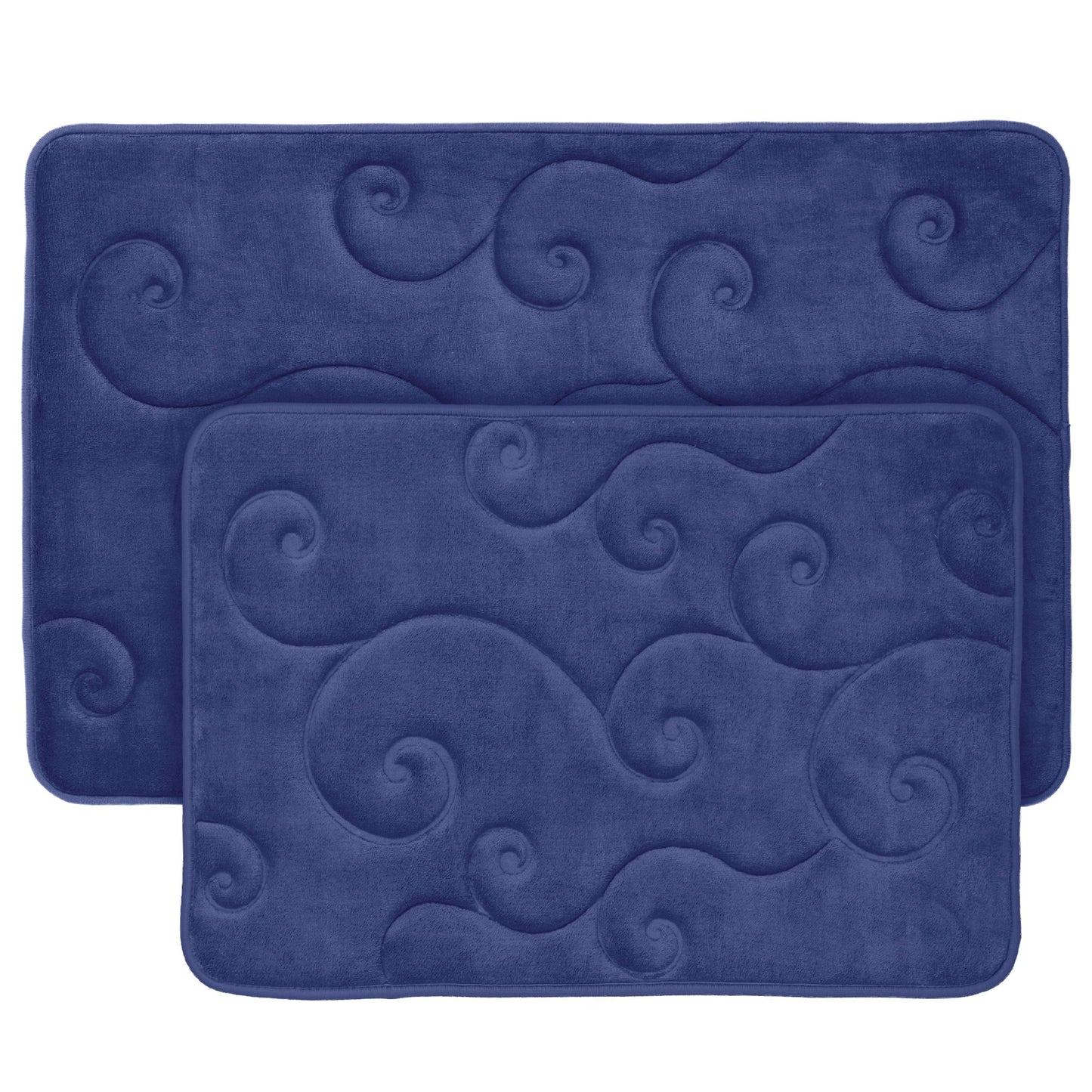 2 pc Navy Coral Fleece Memory Foam Bath Mat Set