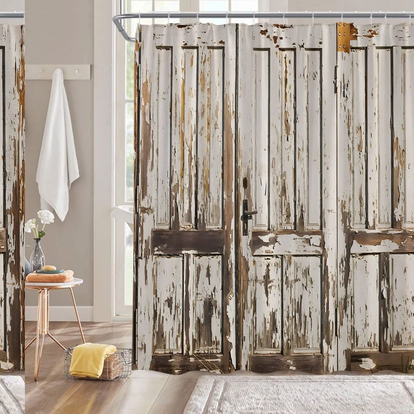 Rustic Western Barn Shower Curtain Gray Brown 70x70 Inch