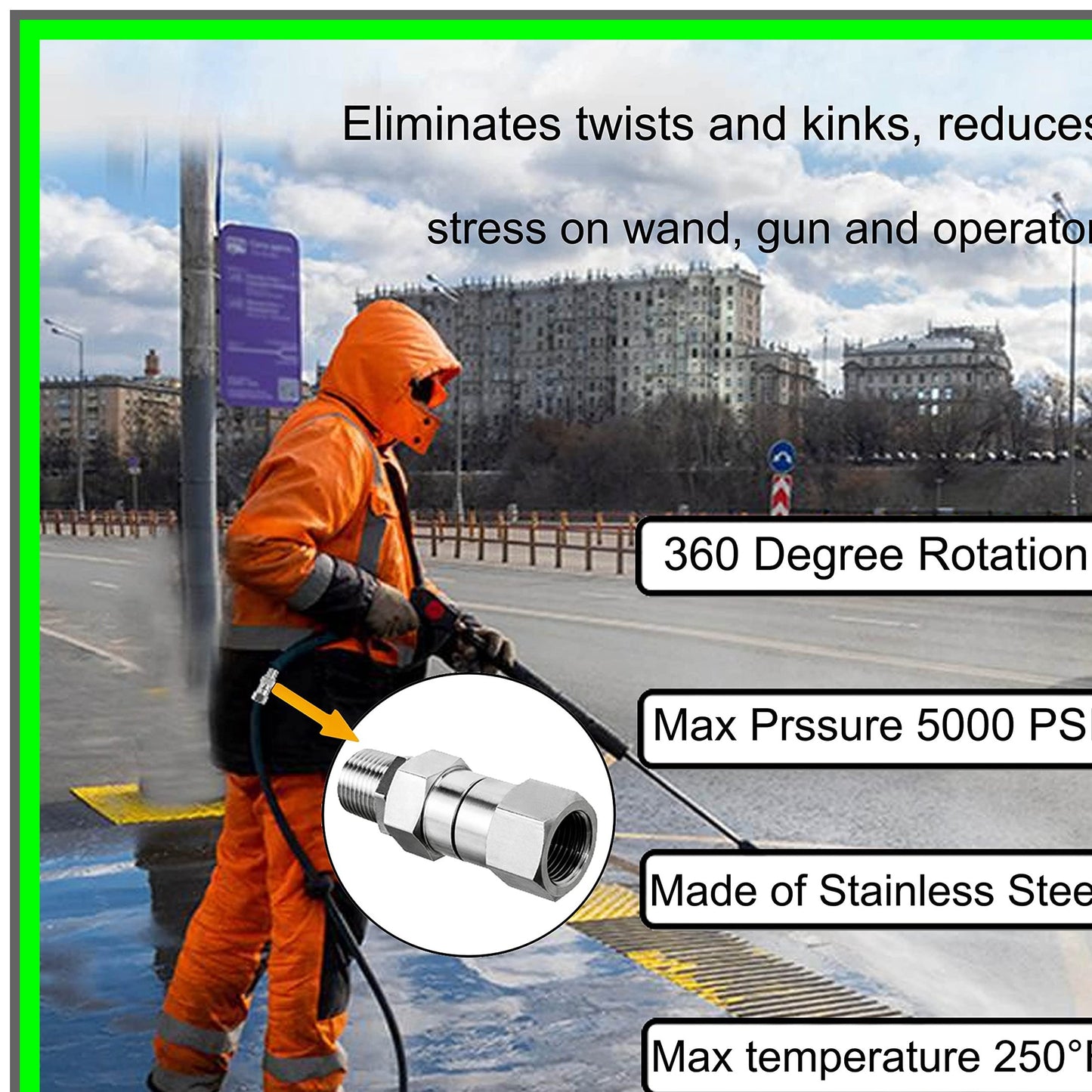 High-Performance 3/8 Inch NPT Swivel Fitting for 5000 PSI Pressure Washers