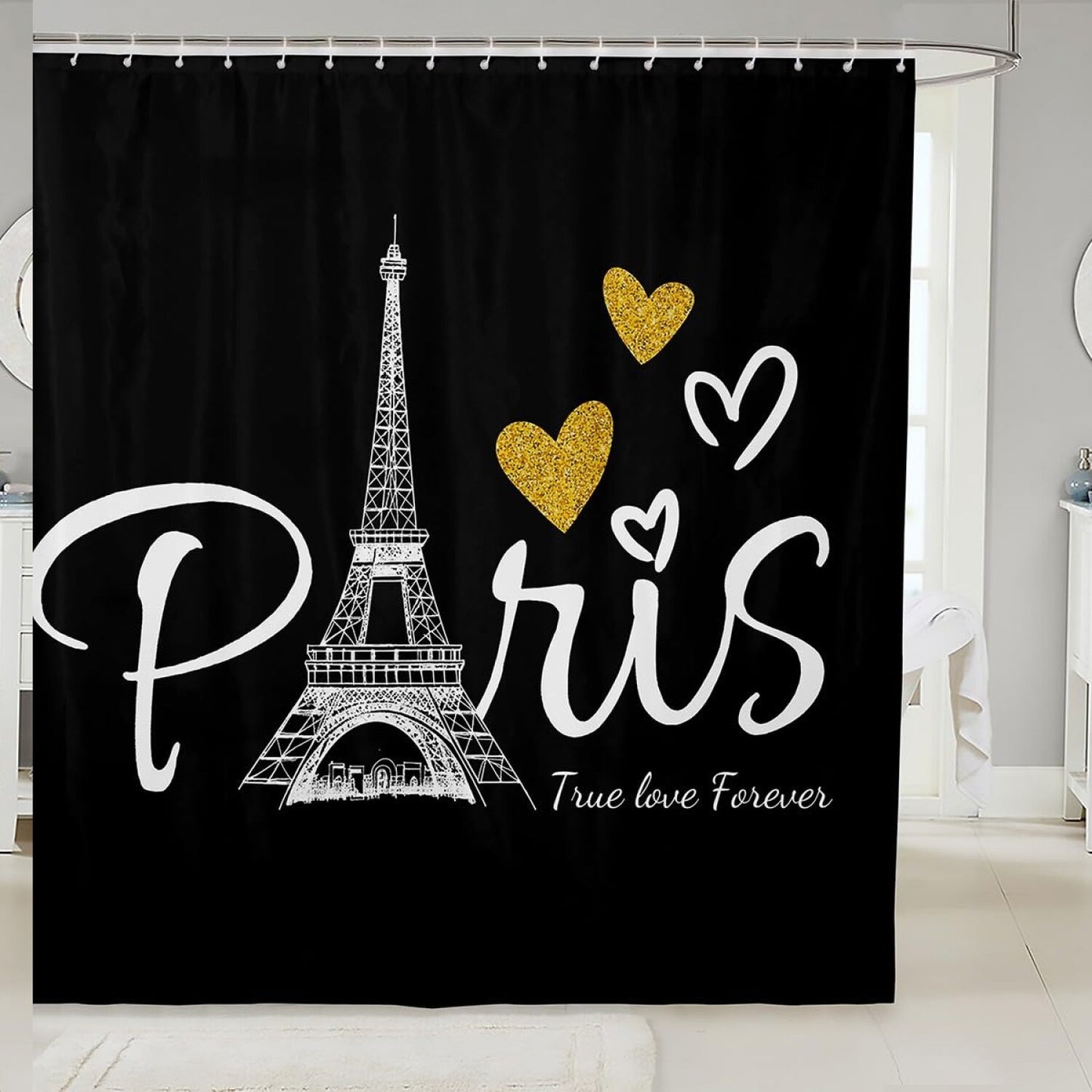Paris Eiffel Tower Shower Curtain 72x72 Gold Sequins