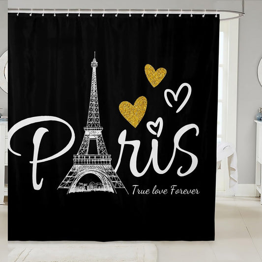 Paris Eiffel Tower Shower Curtain 72x72 Gold Sequins