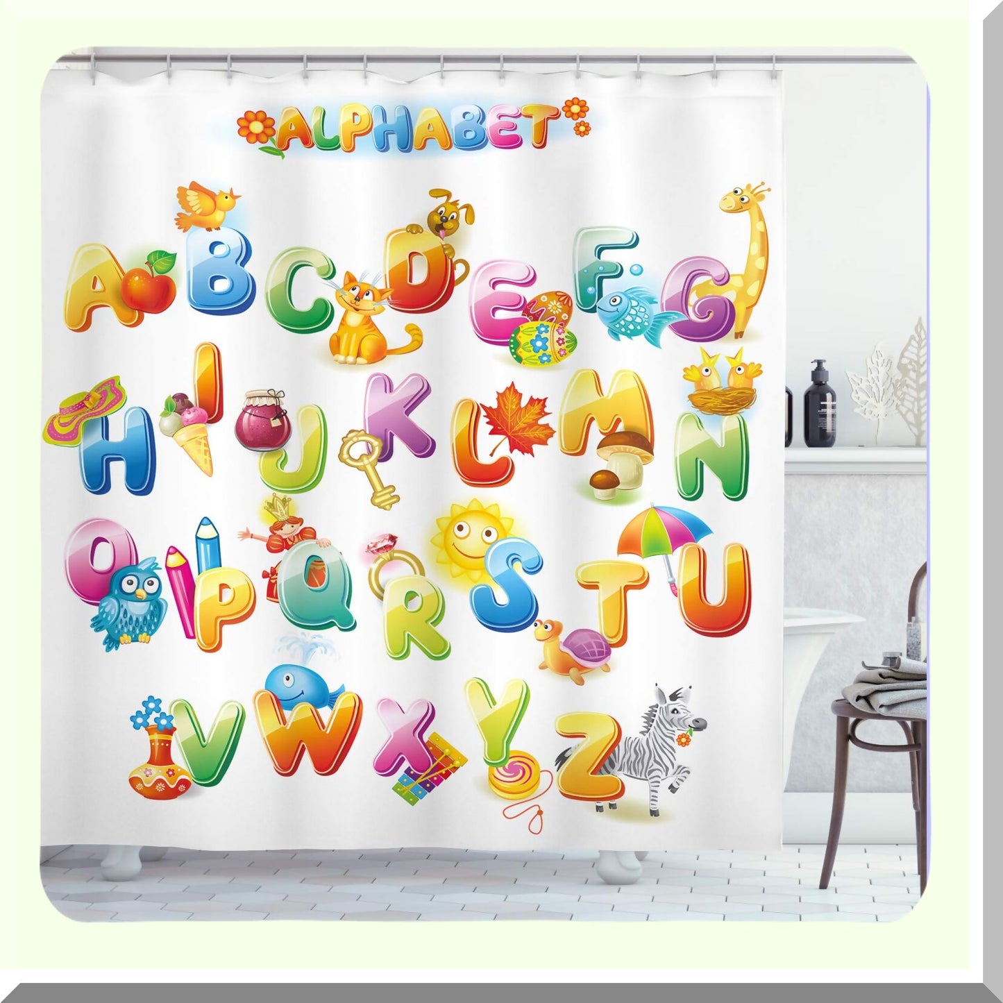 Science Cartoon Alphabet Shower Curtain 70 Inch Multicolor