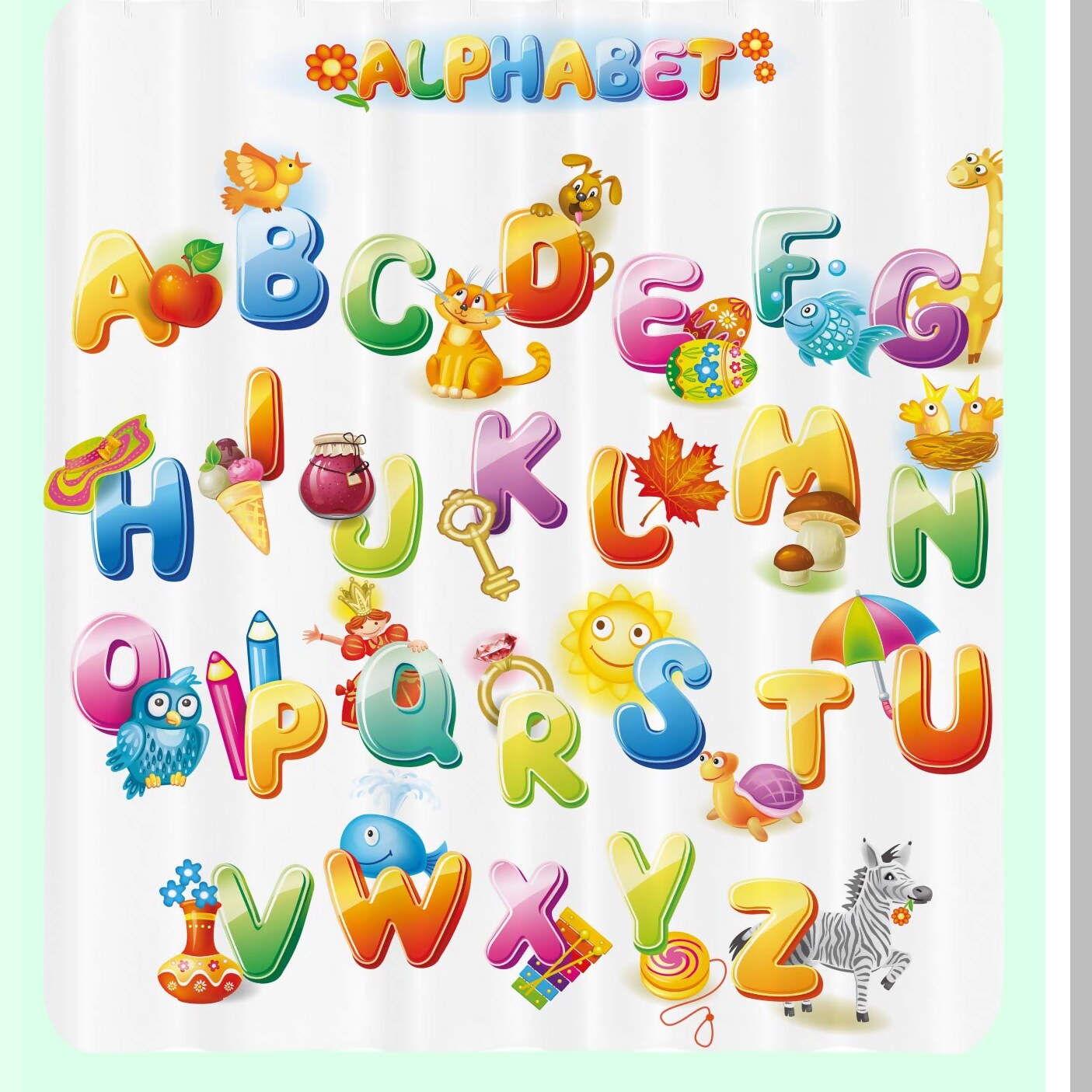 Science Cartoon Alphabet Shower Curtain 70 Inch Multicolor