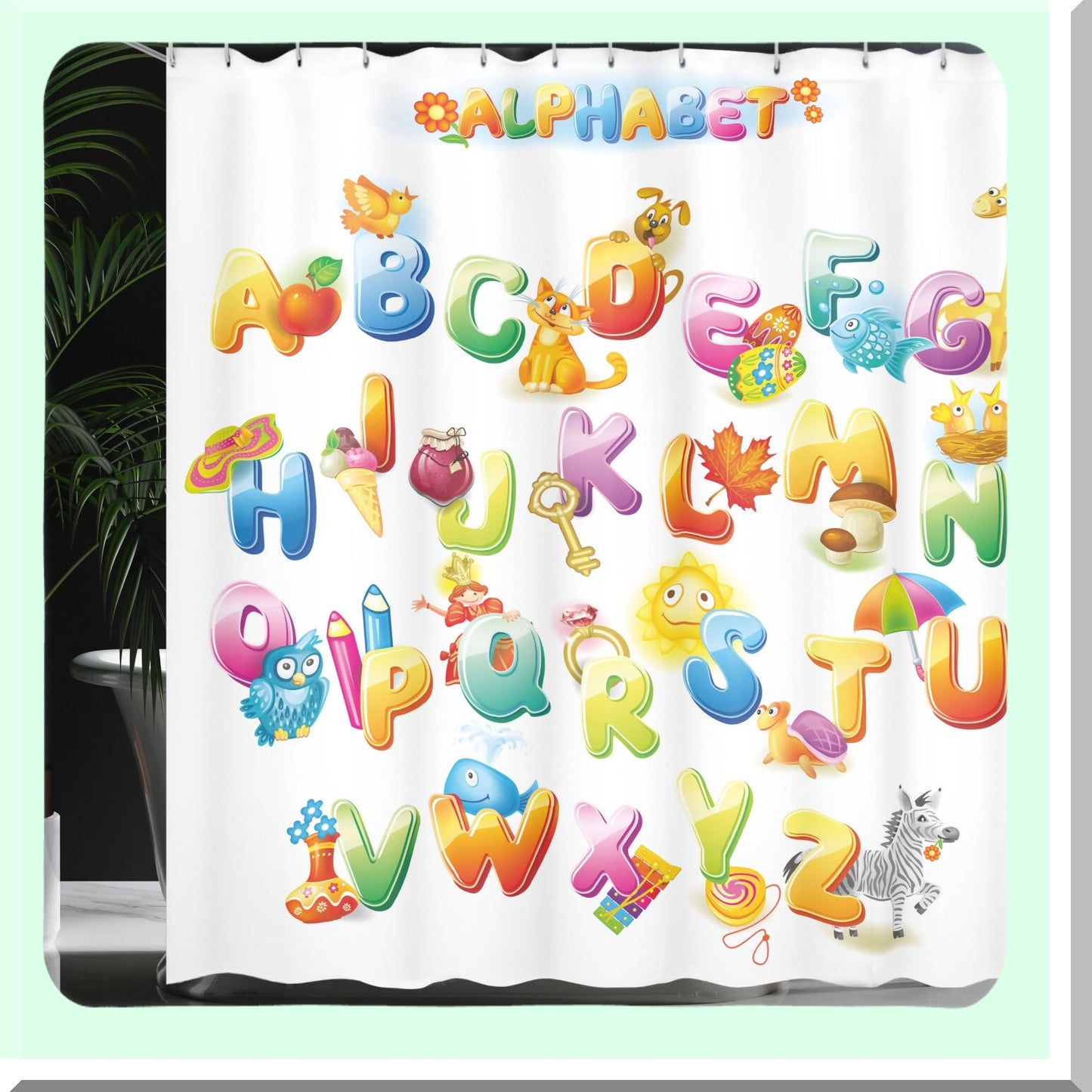 Science Cartoon Alphabet Shower Curtain 70 Inch Multicolor