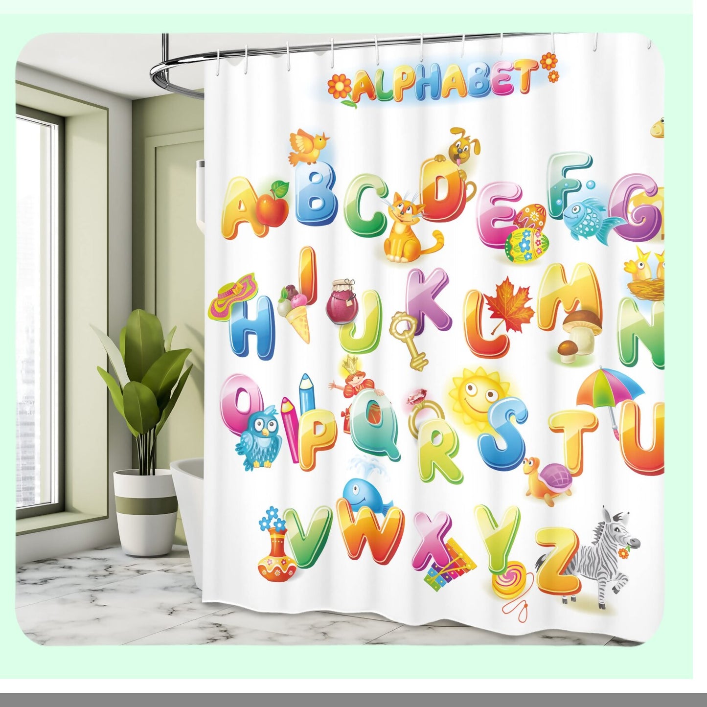 Science Cartoon Alphabet Shower Curtain 70 Inch Multicolor