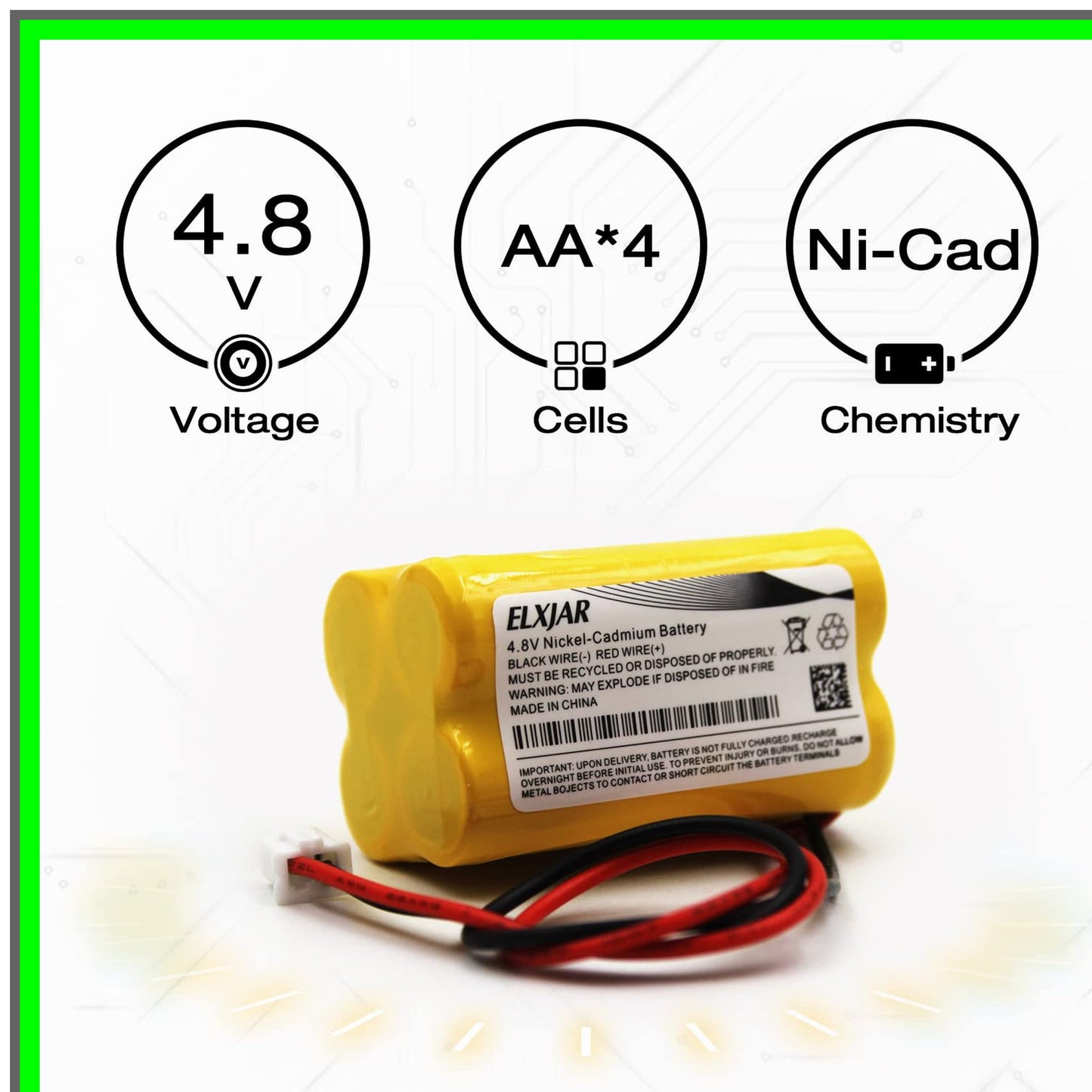 Ni-CD Battery Replacement 4.8V 700mAh for Exit Lights and Emergency Systems