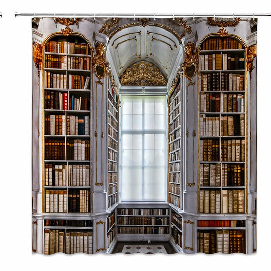 Vintage Library Bookshelf Shower Curtain