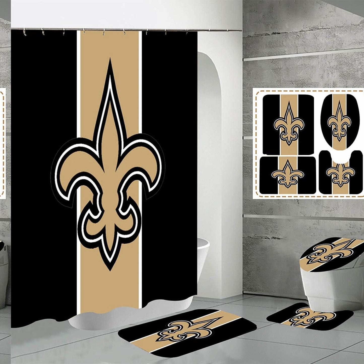 4 Pcs Shower Curtain Set with Rugs and Hooks