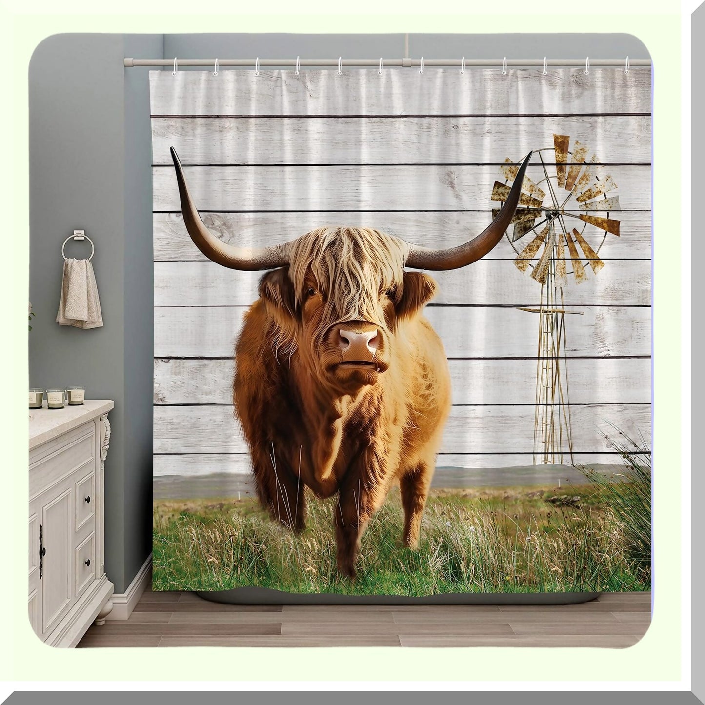 Highland Cow Farmhouse Shower Curtain 70x70 Inch
