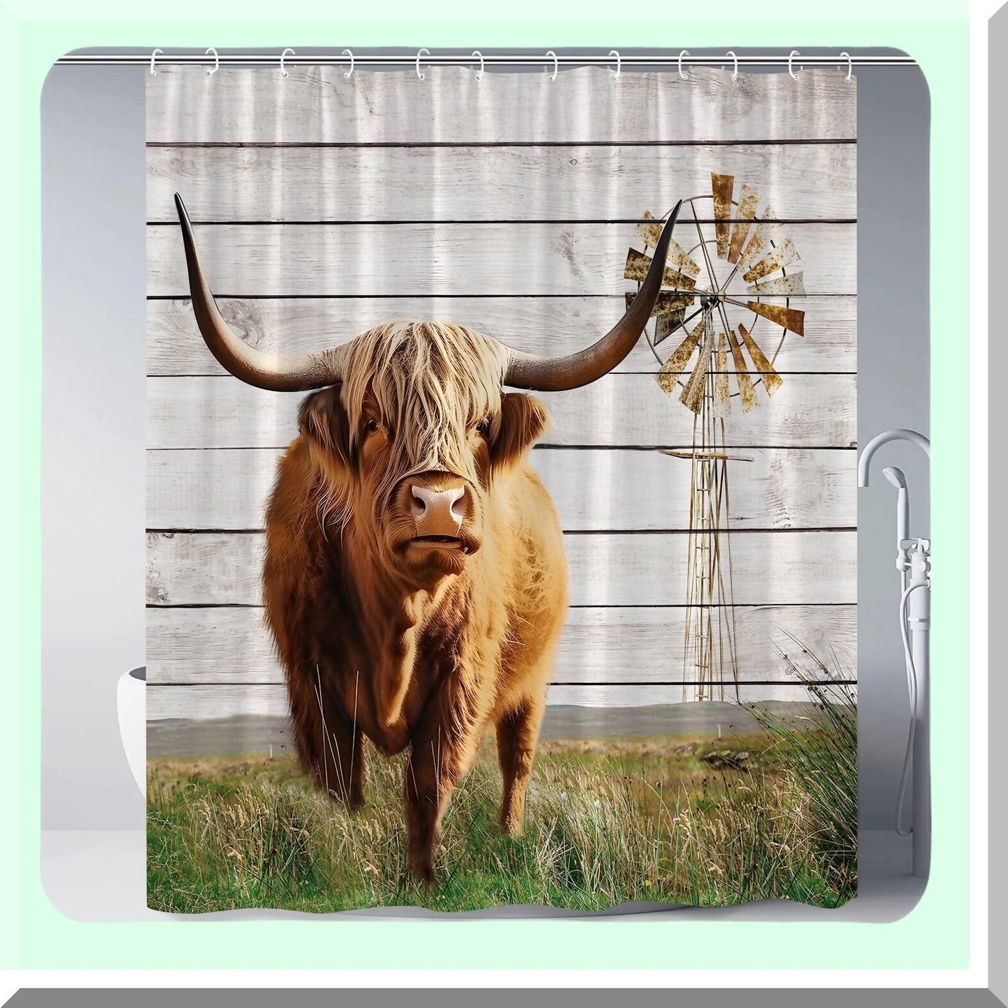Highland Cow Farmhouse Shower Curtain 70x70 Inch