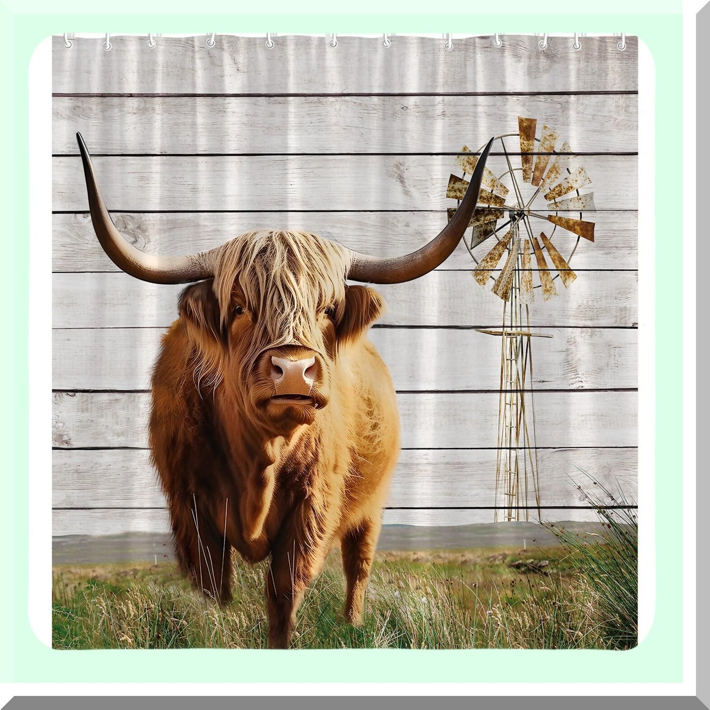 Highland Cow Farmhouse Shower Curtain 70x70 Inch