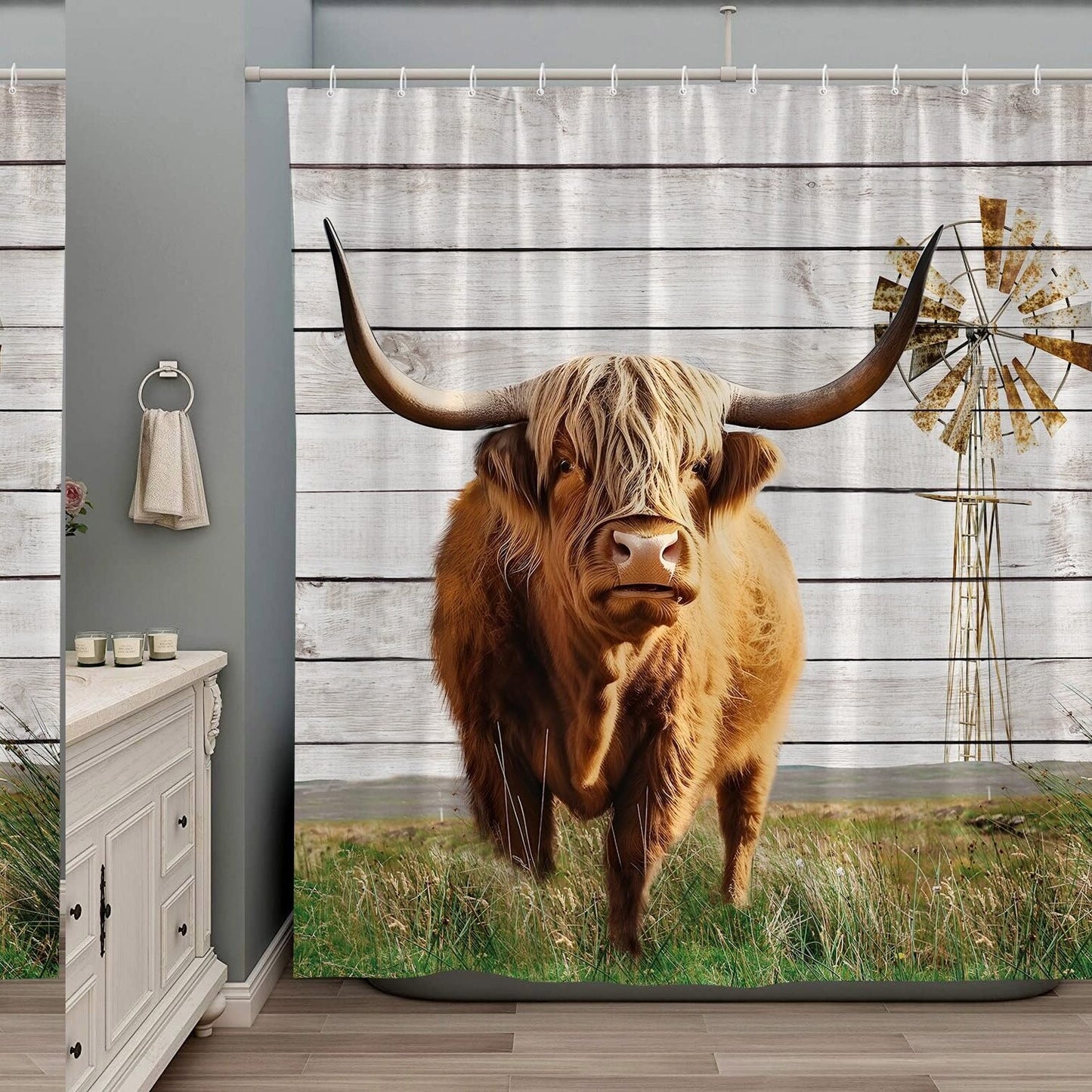 Highland Cow Farmhouse Shower Curtain 70x70 Inch