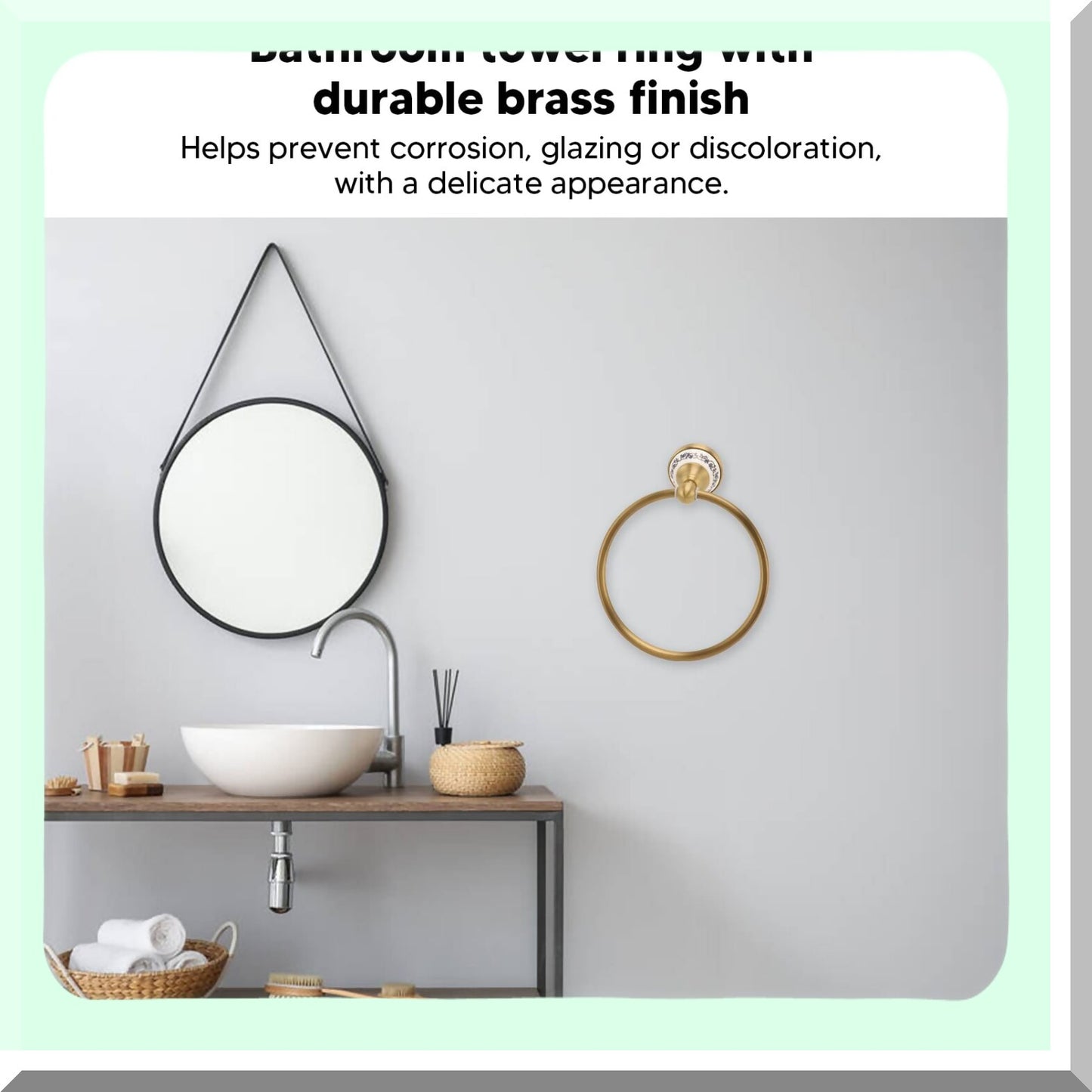 Round Bathroom Towel Ring with Blue and White Porcelain Decal