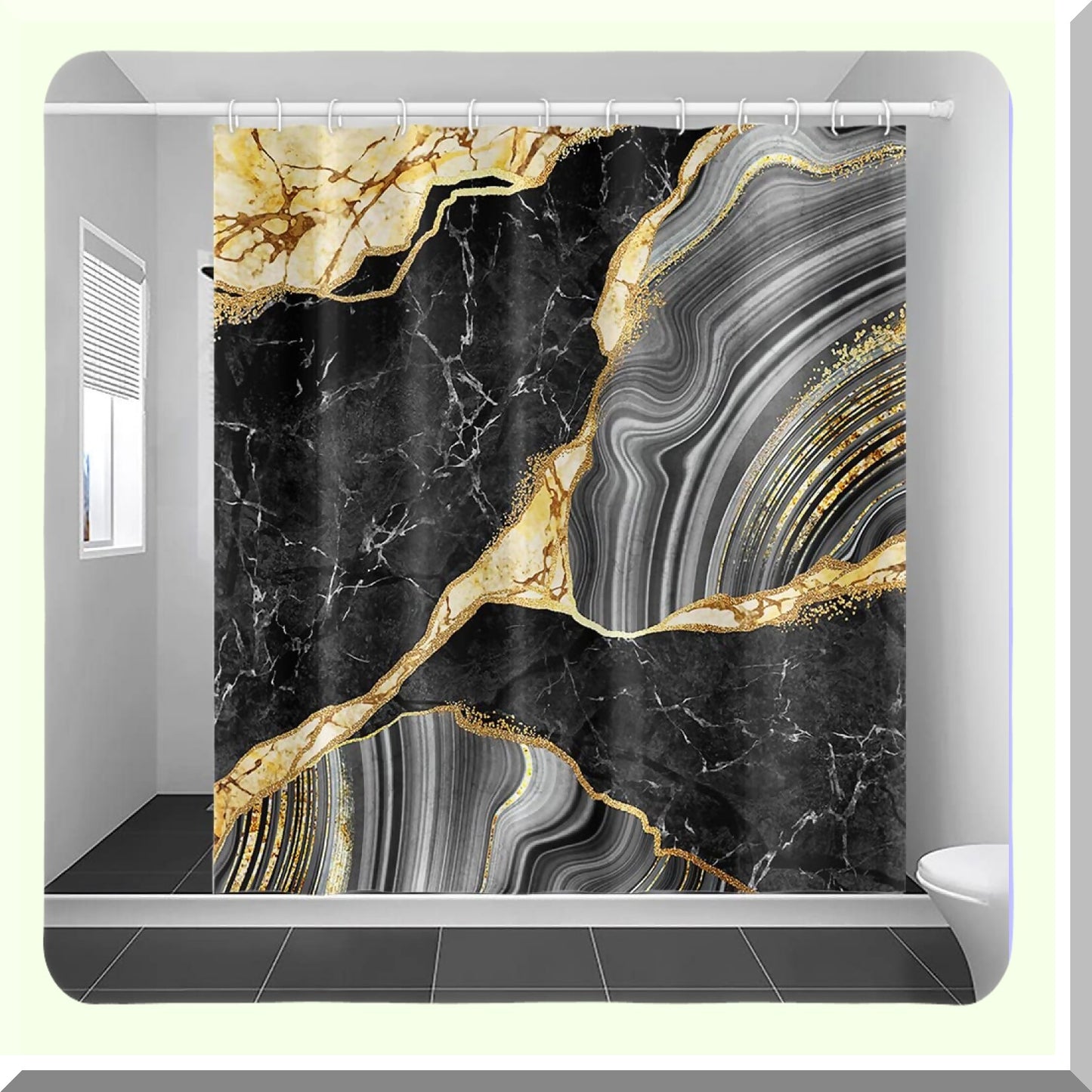 Marble Shower Curtain Black Grey Gold 72x72 inches