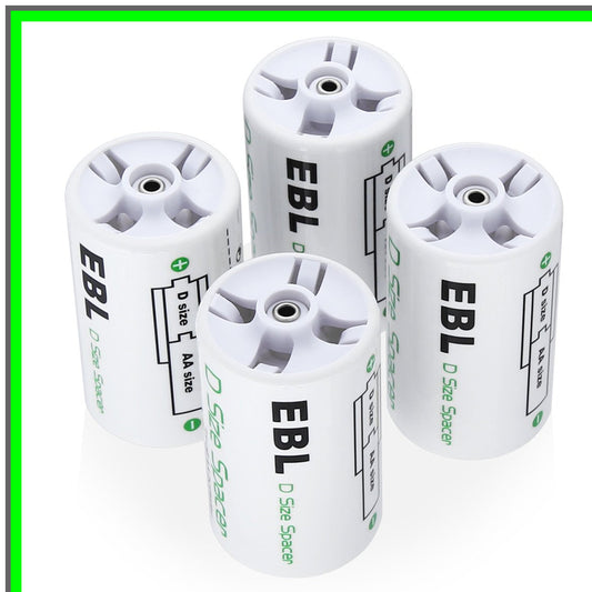 D Size Battery Adapter Set for AA Rechargeable Cells - 4 Pack Converter