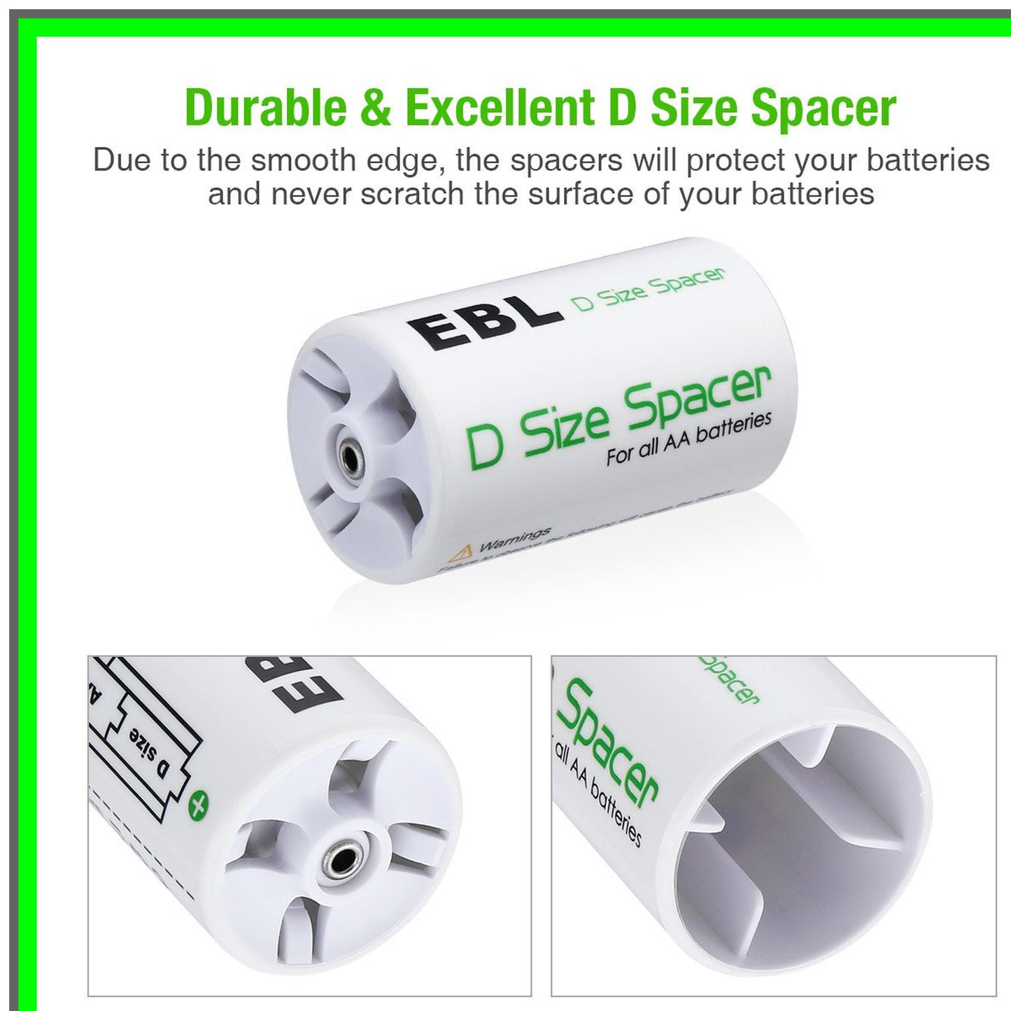 D Size Battery Adapter Set for AA Rechargeable Cells - 4 Pack Converter