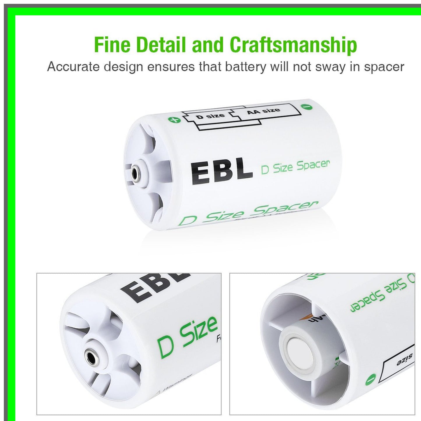 D Size Battery Adapter Set for AA Rechargeable Cells - 4 Pack Converter