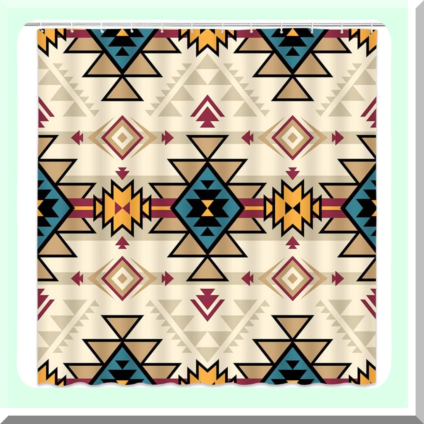 Aztec Tribal Shower Curtain Blue Tan Beige