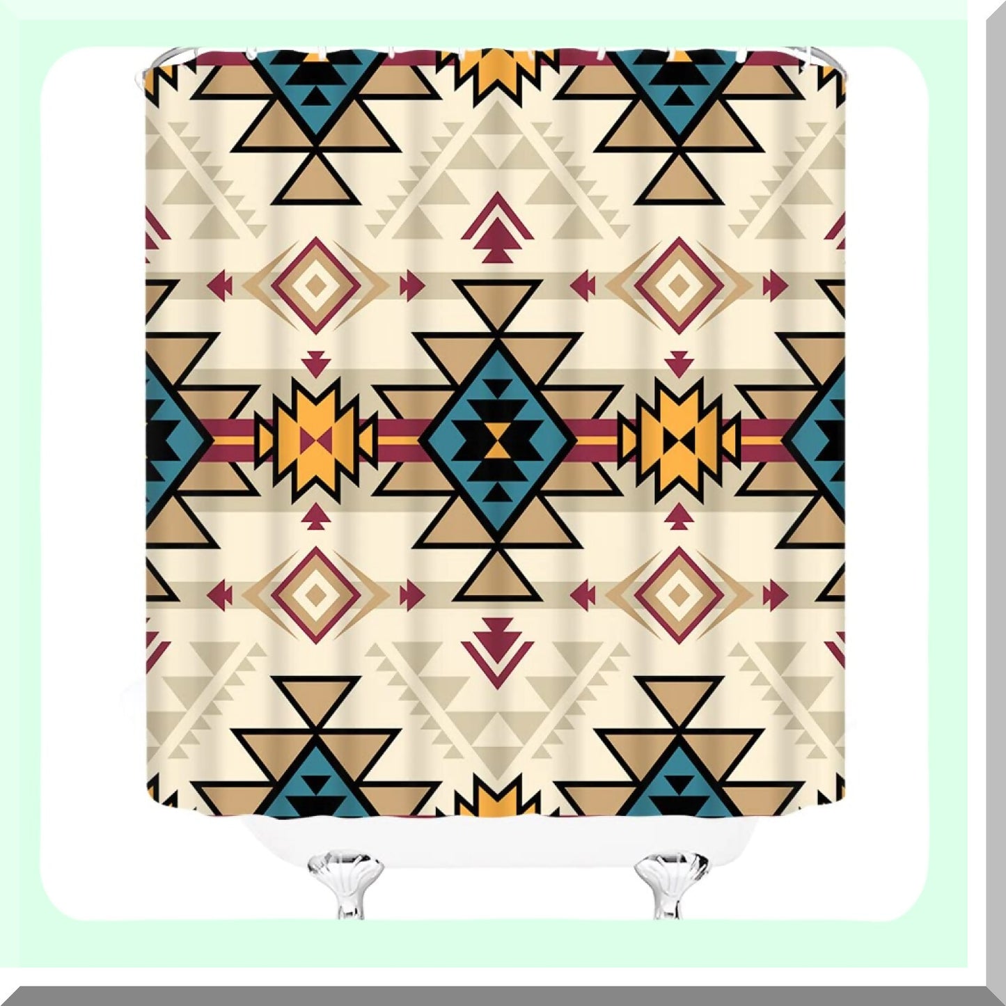 Aztec Tribal Shower Curtain Blue Tan Beige