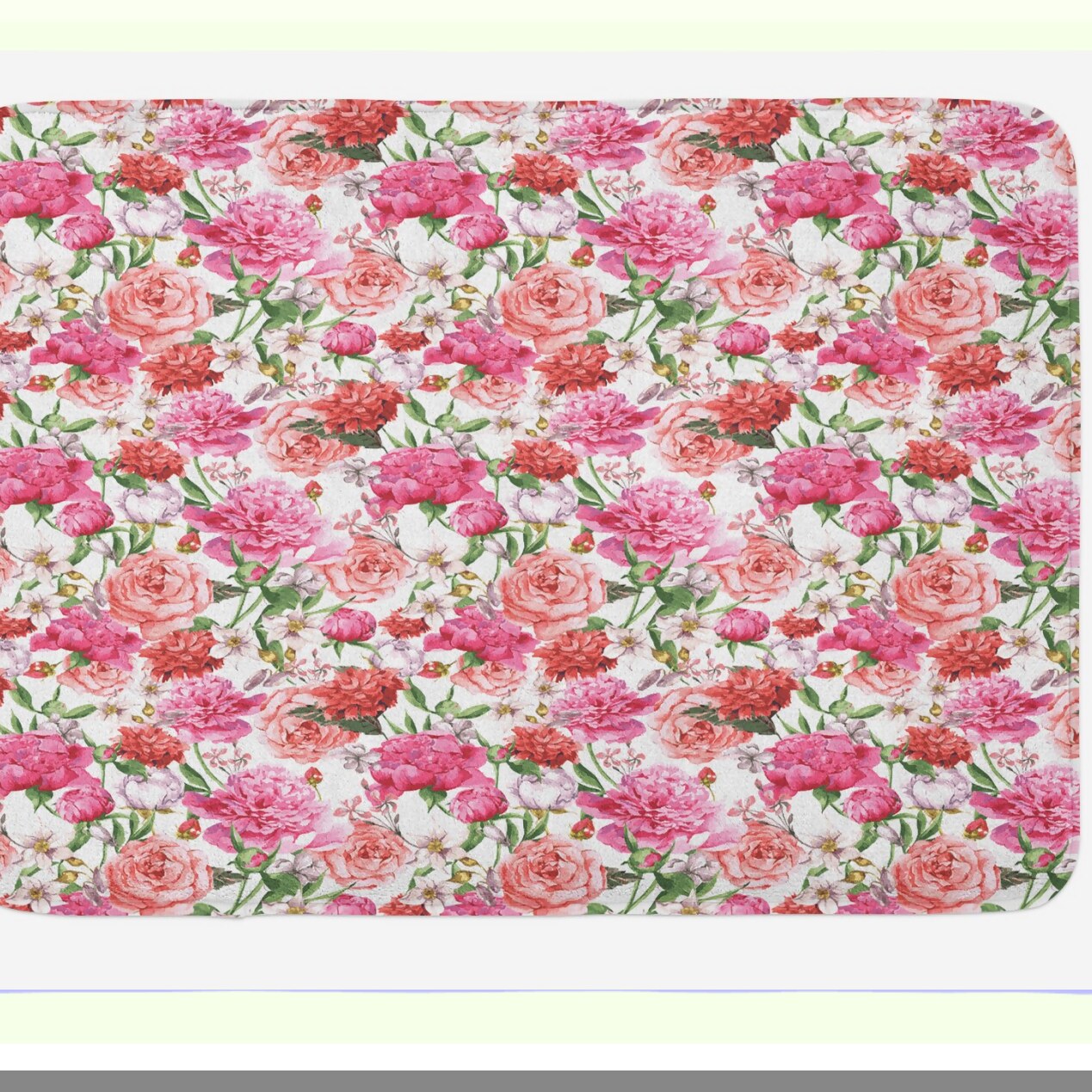 Watercolor Pink Peonies and Roses Bath Mat 30.2" x 20"