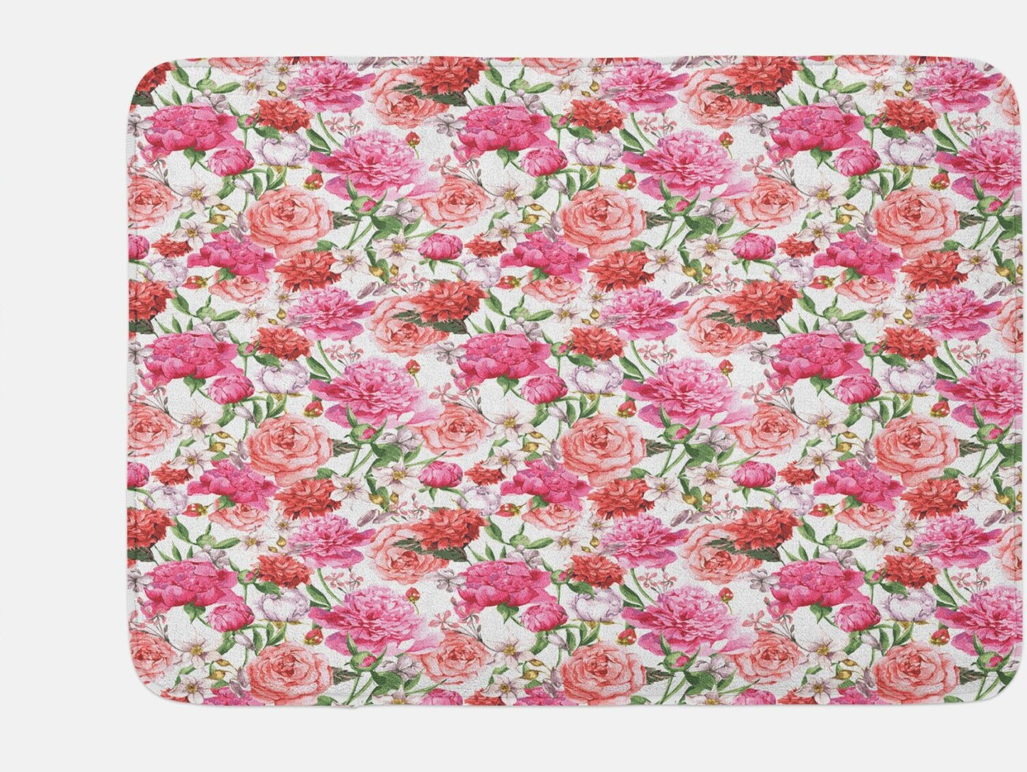 Watercolor Pink Peonies and Roses Bath Mat 30.2" x 20"