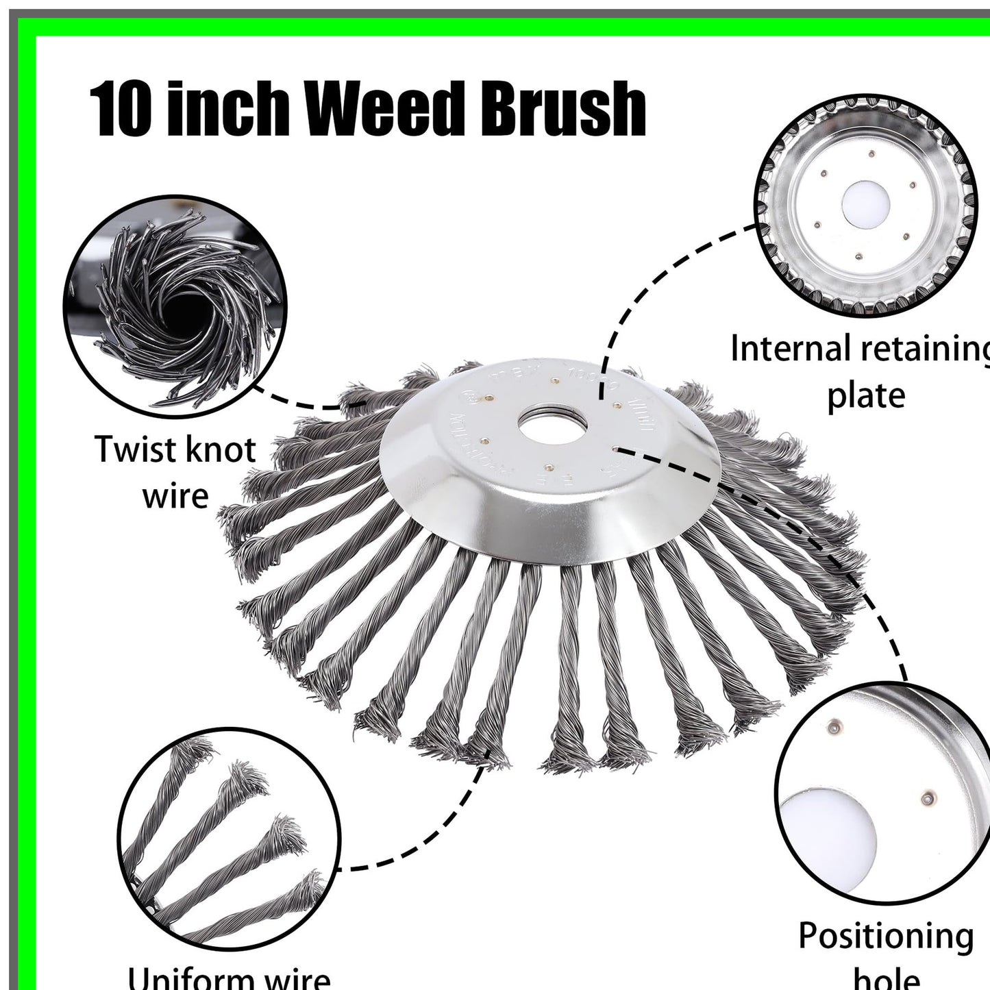 10 Inch Rotary Steel Wire Brush Cutter Head for Trimmers and Lawnmowers