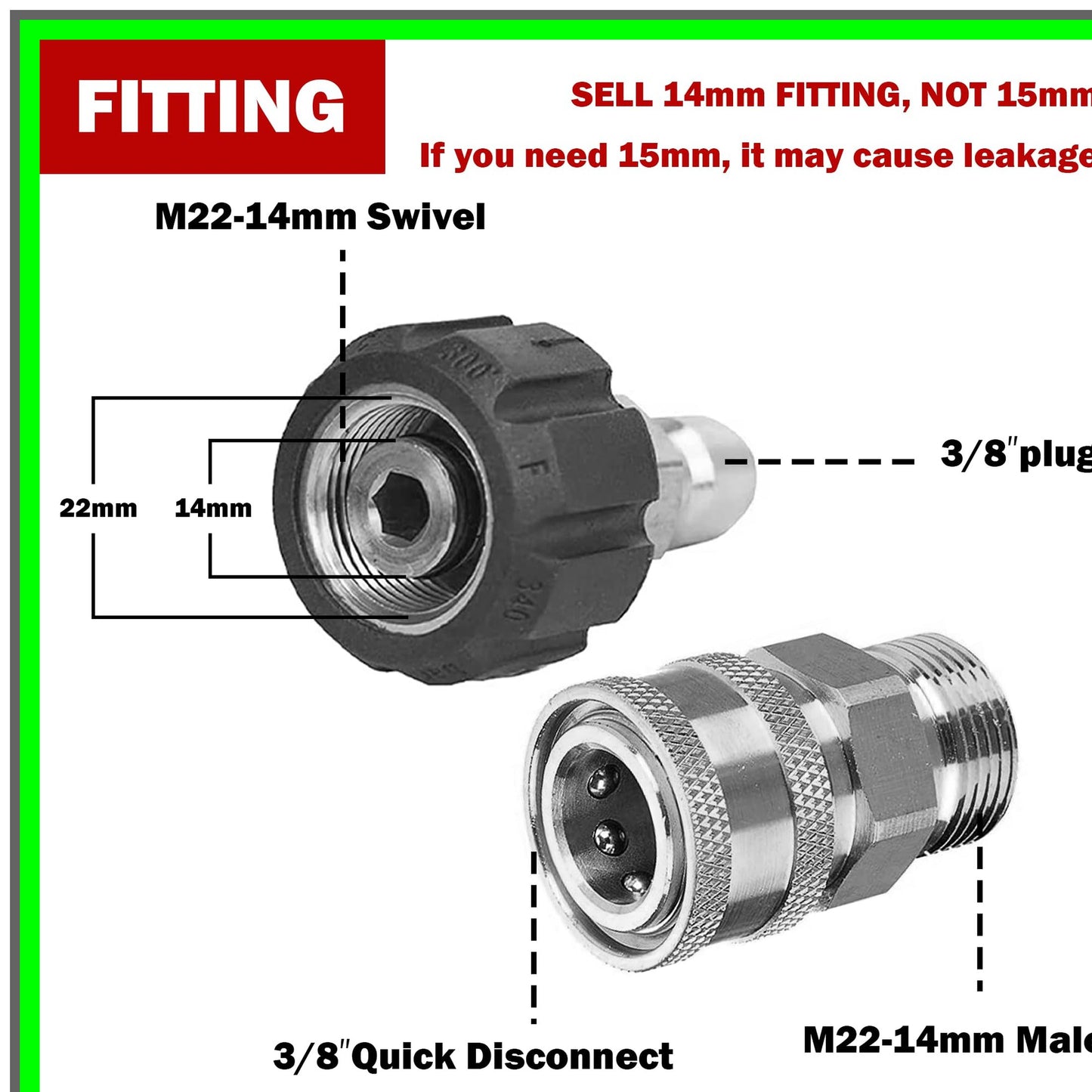 Stainless Steel Pressure Washer Quick Disconnect Adapter Kit, 8 Pack