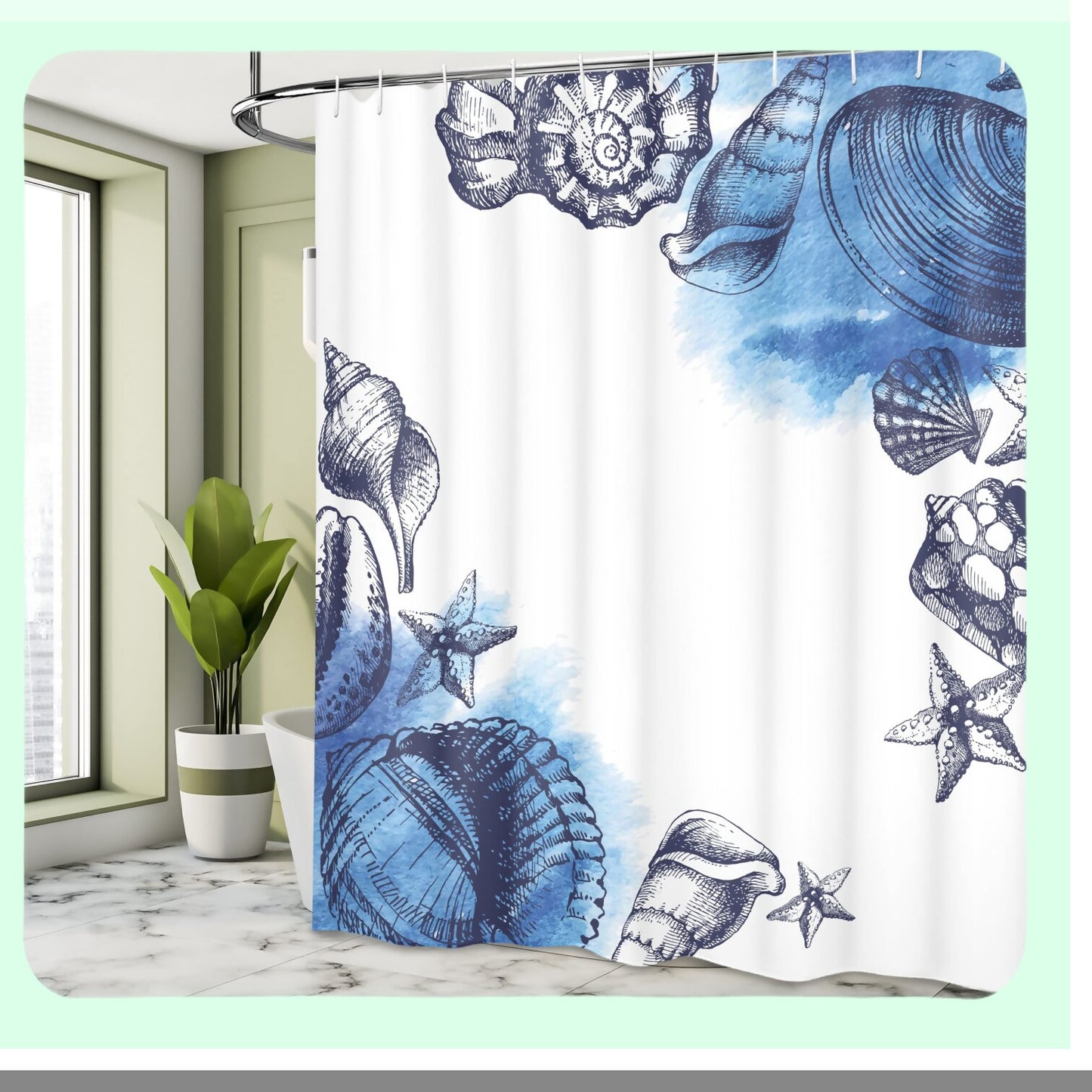 Ocean Shower Curtain 69x75 Inches Sea Life Blue