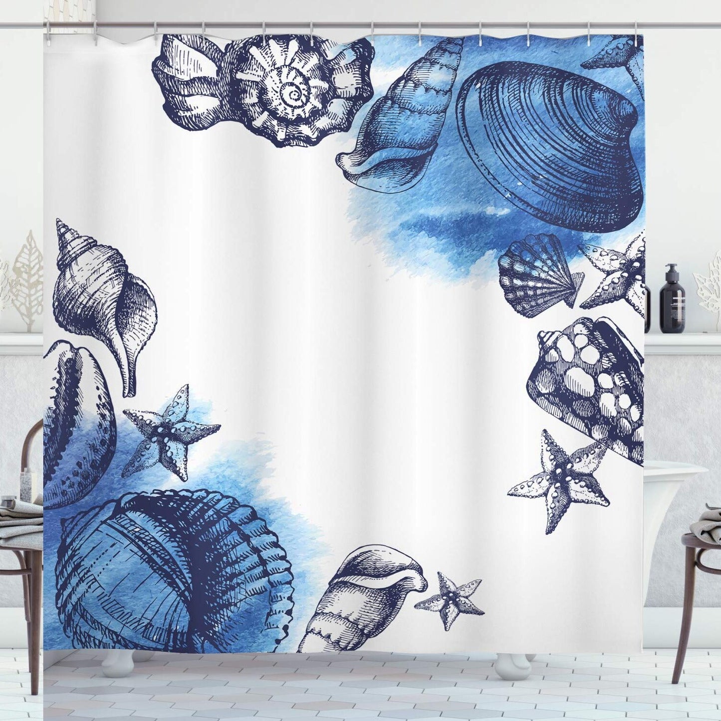 Ocean Shower Curtain 69x75 Inches Sea Life Blue