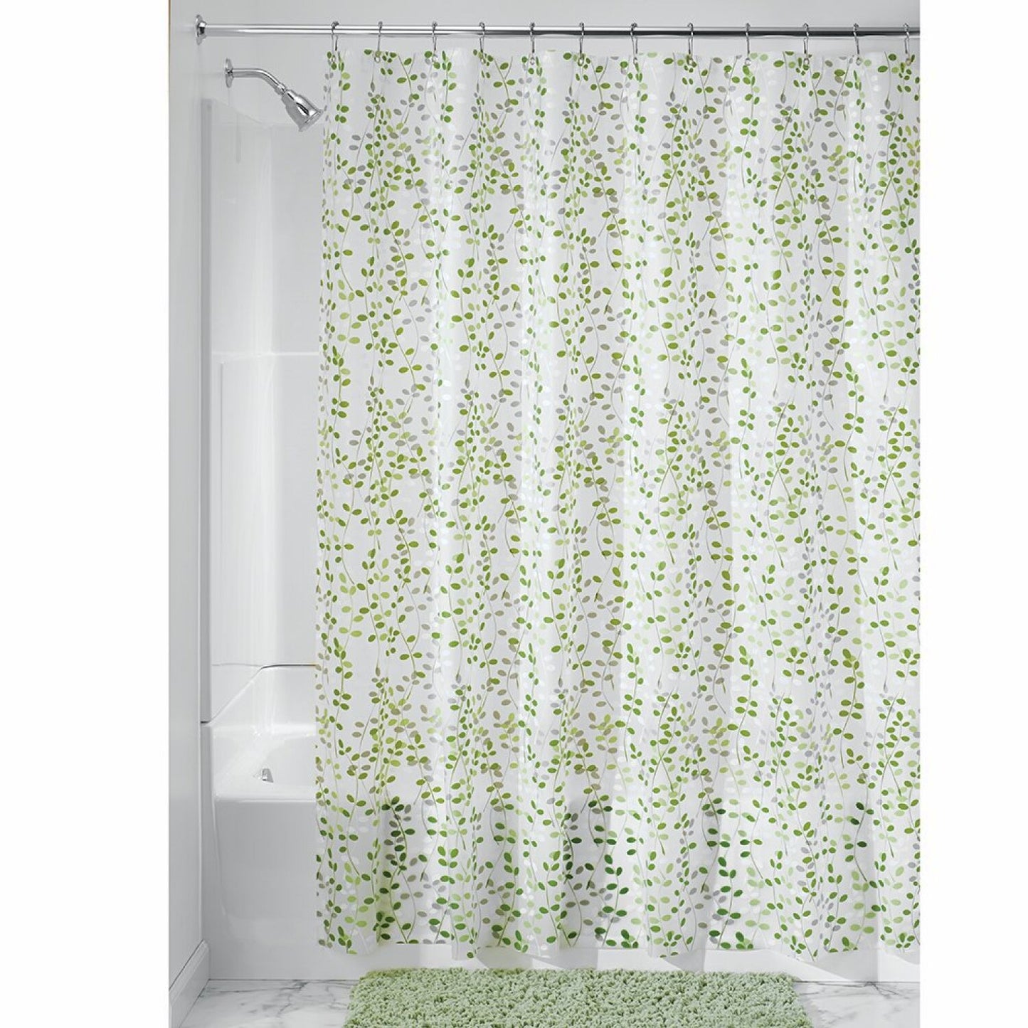 Vine Waterproof PEVA Shower Curtain 72x72 Green/White